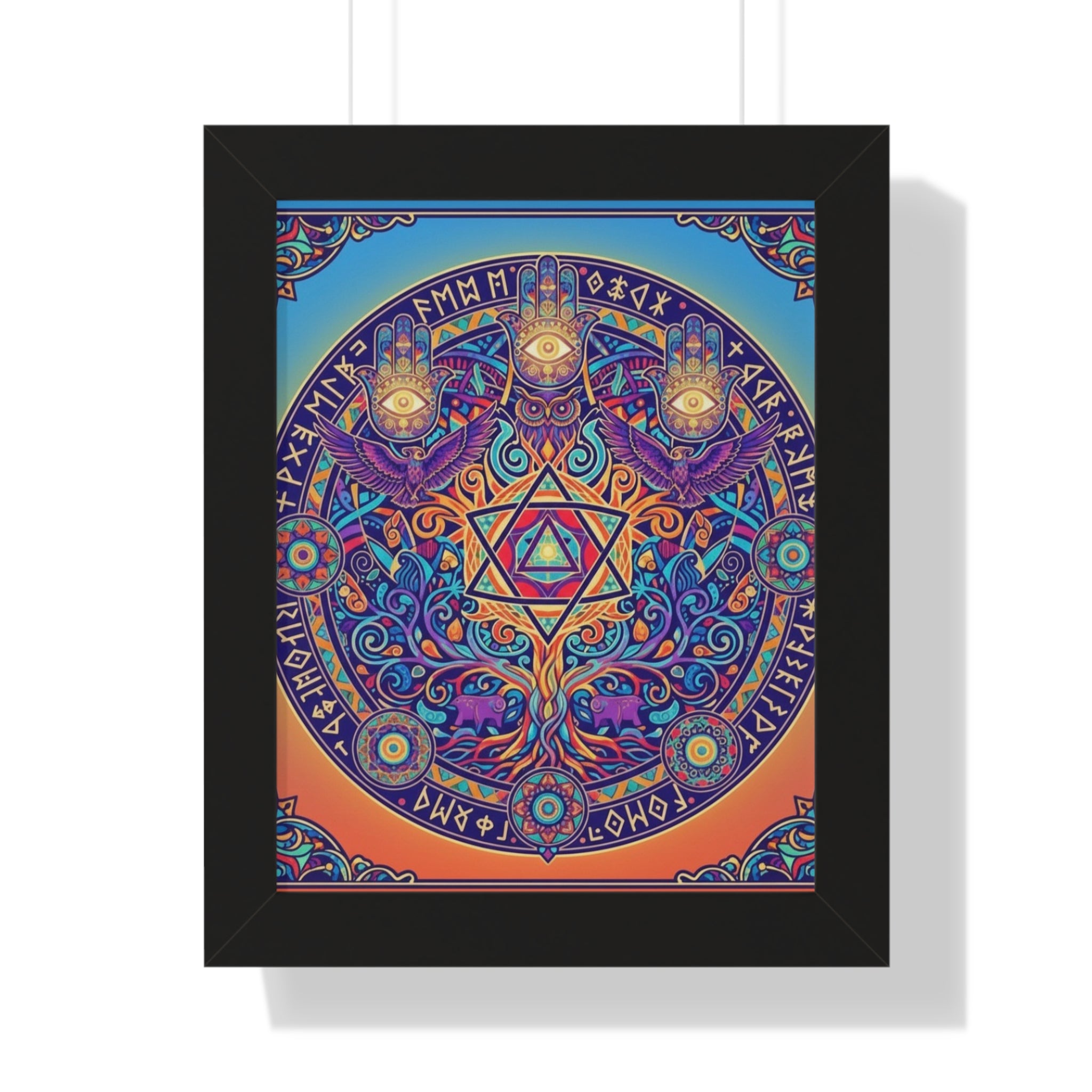 Bohemian Framed Vertical Poster, Colorful Wall Art, Spiritual Home Decor, Vibrant Room Accent, Meditation Gift