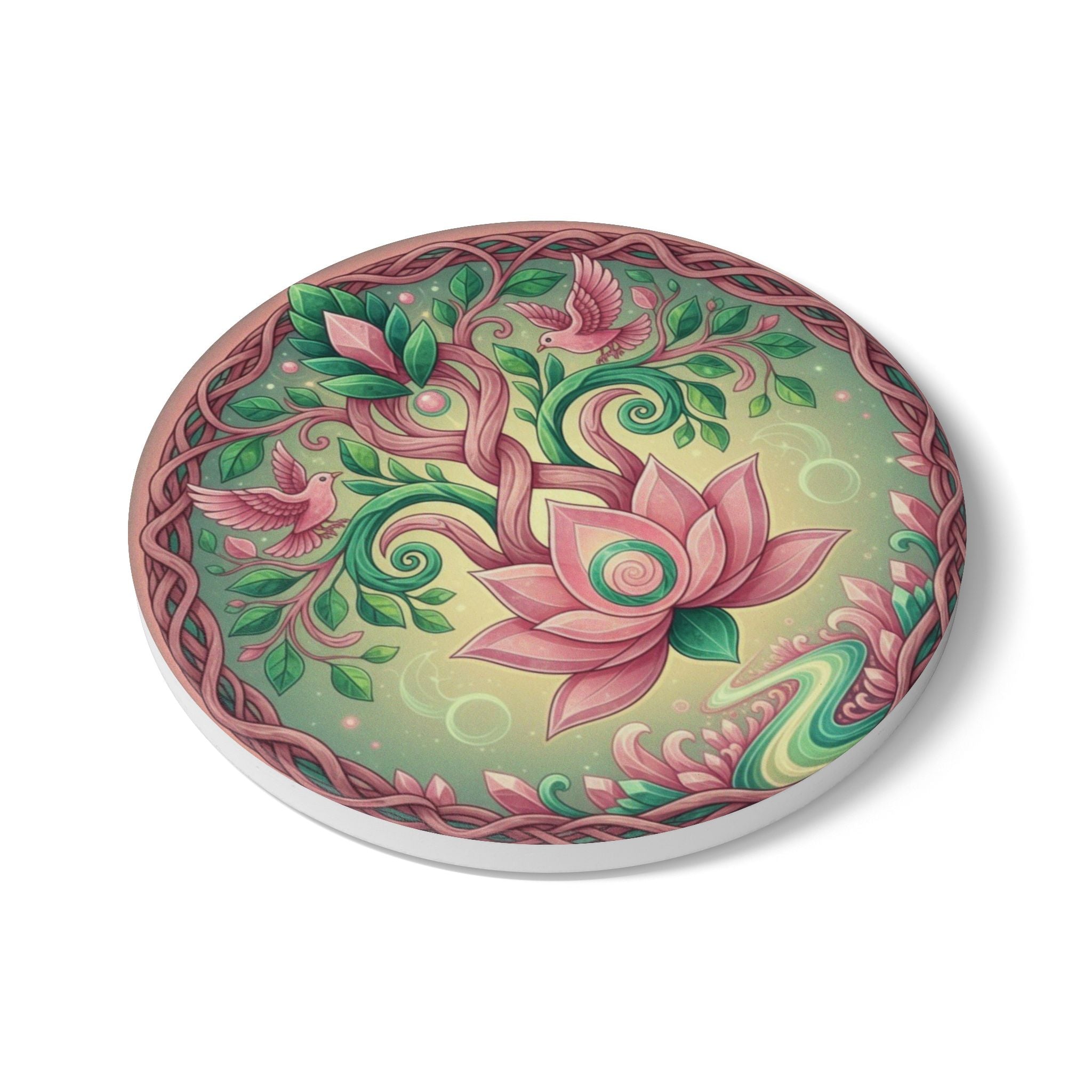 Bohemian Floral Ceramic Coaster | Lotus Design, Home Decor, Housewarming Gift, Meditation Accessory, Eco-Friendly Coaster