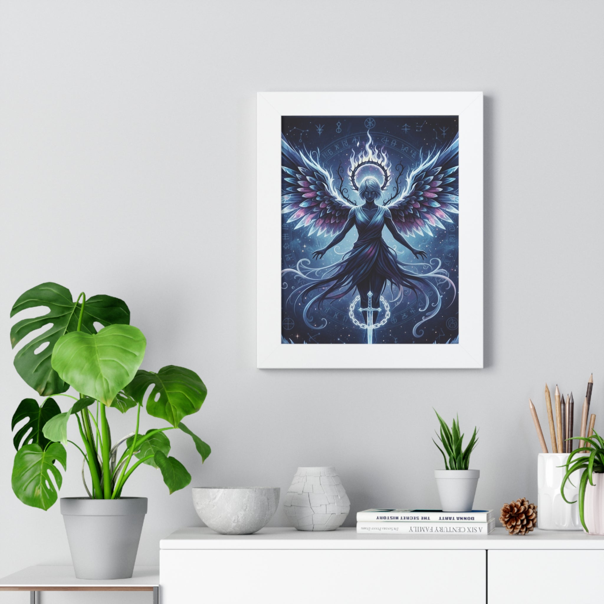 Celestial Guardian Framed Vertical Poster | Wall Art, Home Decor, Spiritual Gift, Fantasy Art, Angel Decor