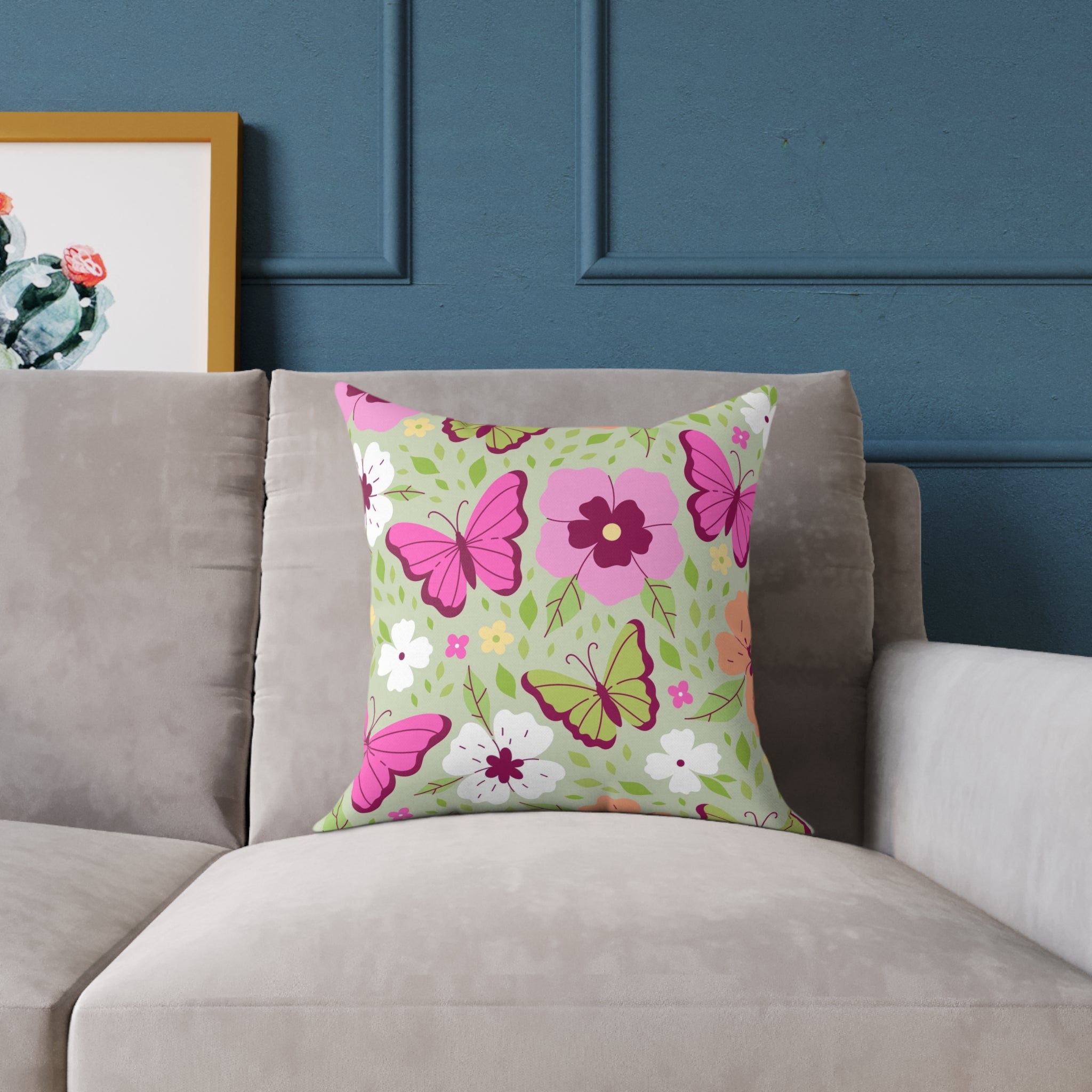 Butterfly Floral Square Pillow - Eco-Friendly Home Decor