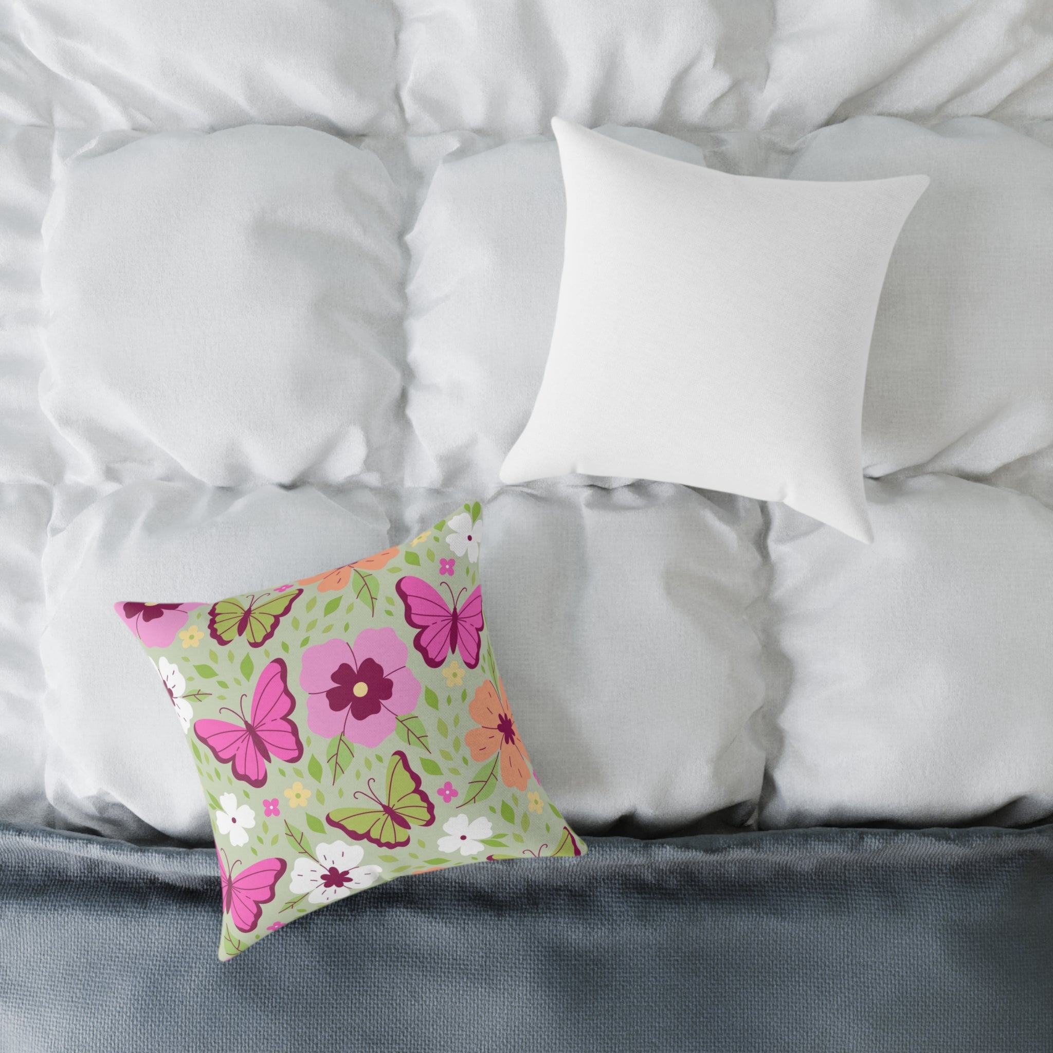 Butterfly Floral Square Pillow - Eco-Friendly Home Decor