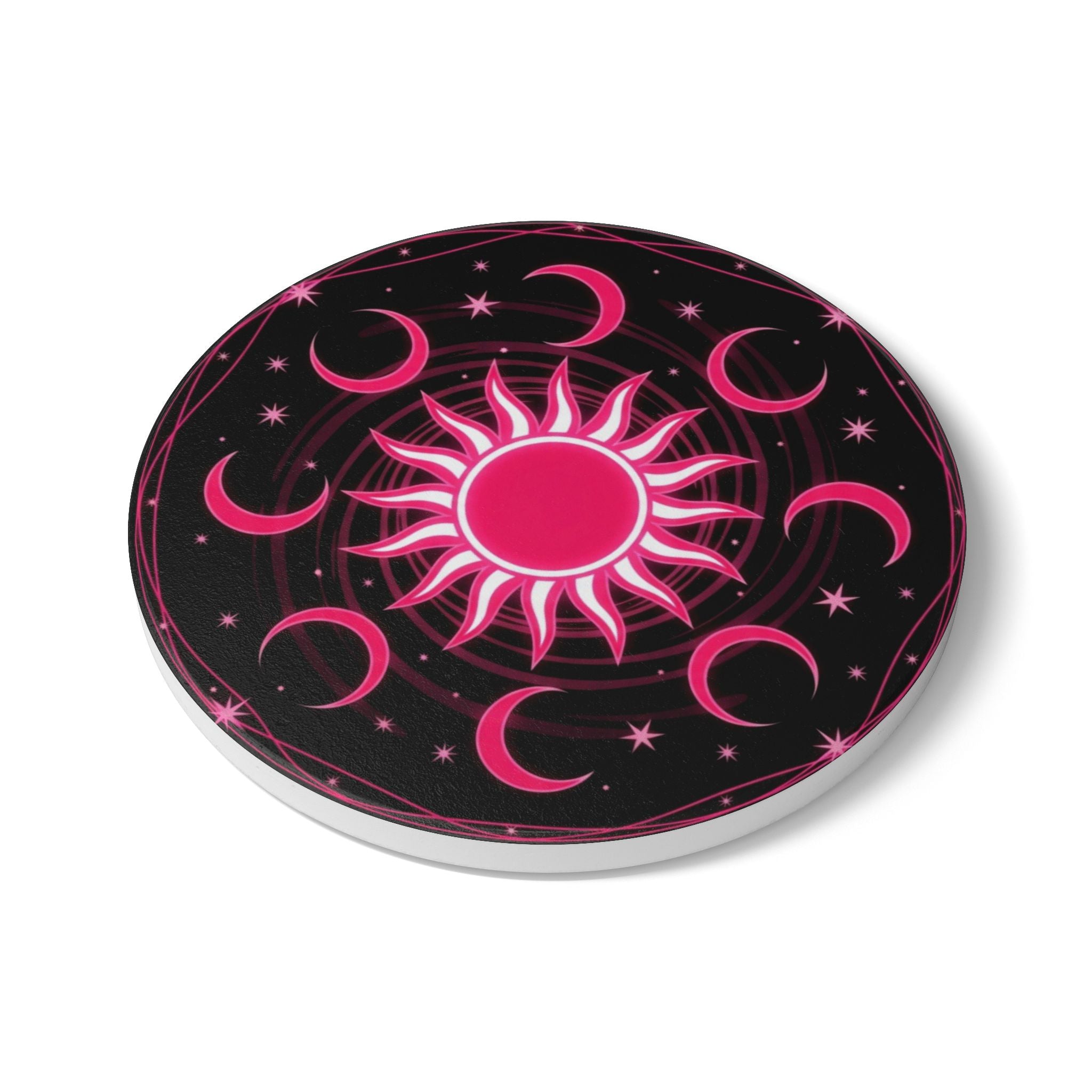 Bohemian Sun and Moon Ceramic Coaster Set, Celestial Drinkware, Spiritual Home Decor, Unique Gift for Her, Astrology Coasters