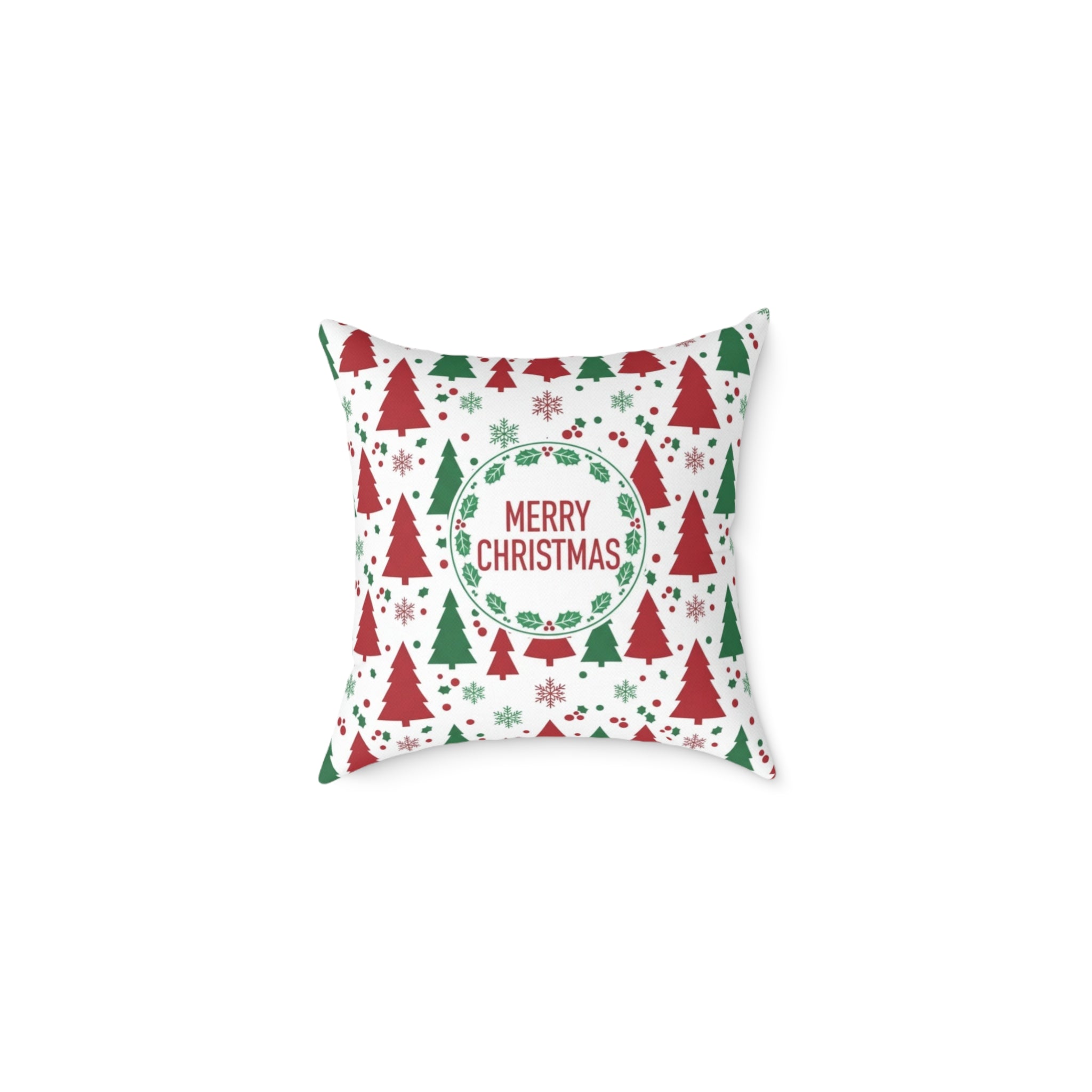 Christmas Tree Decorative Pillow - Festive Square Poly Canvas Cushion