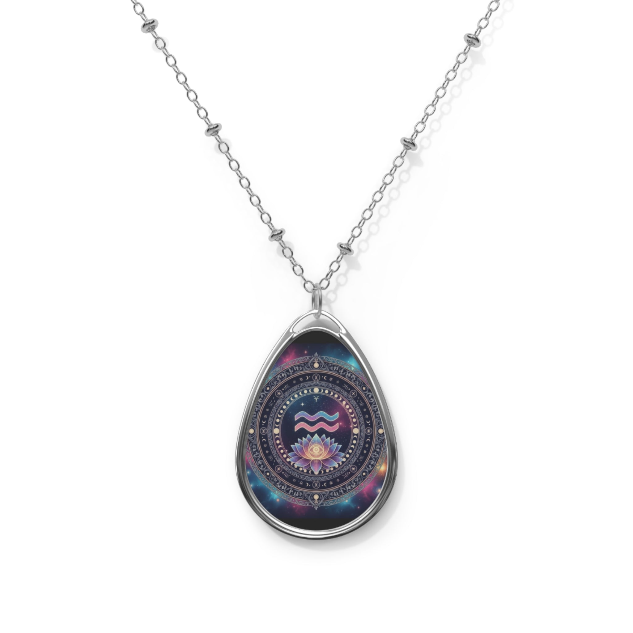 Astrological Oval Necklace, Celestial Jewelry, Cosmic Gift, Horoscope Accessory, Astrology Pendant, Spiritual Necklace