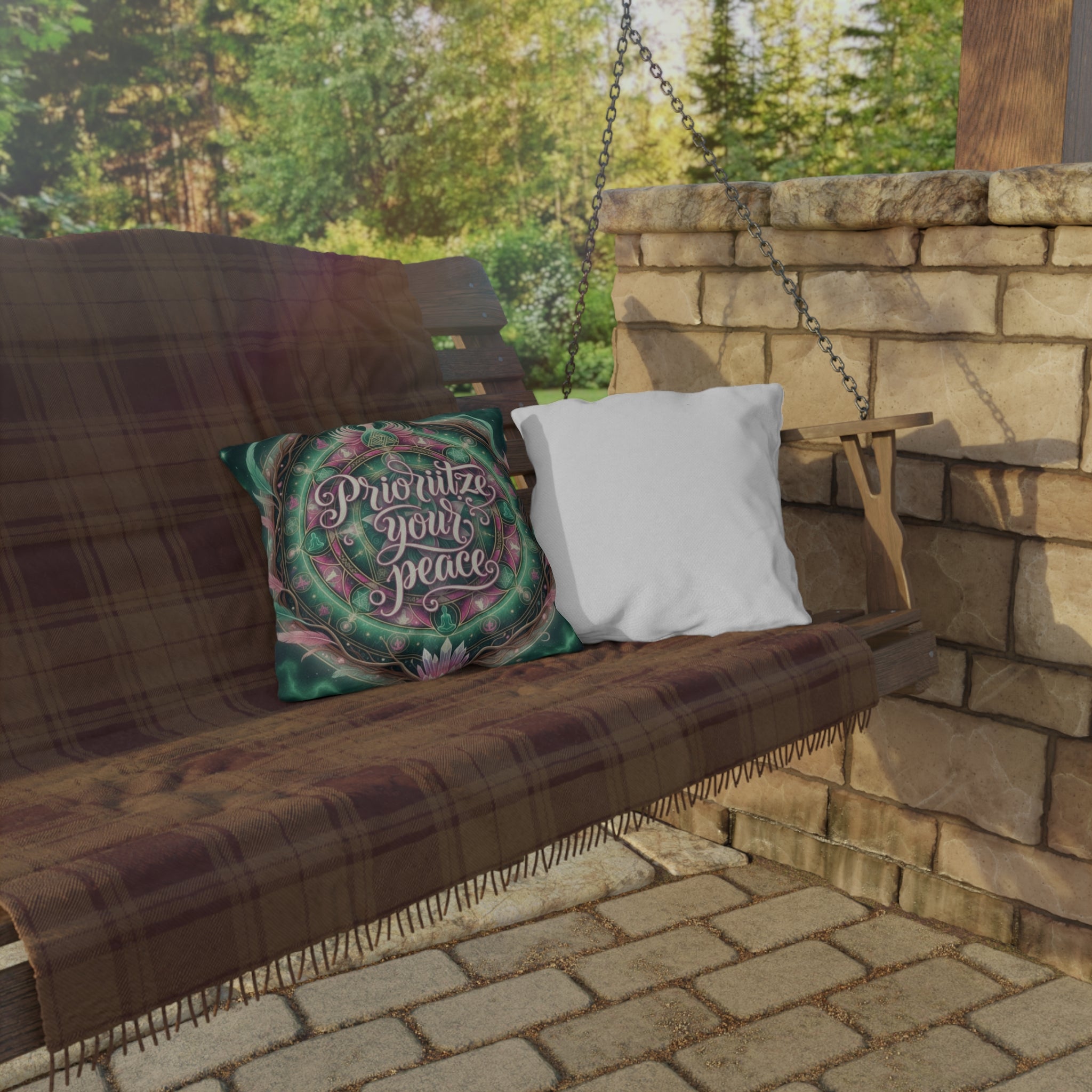 Bohemian Outdoor Pillow - "Prioritize Your Peace"