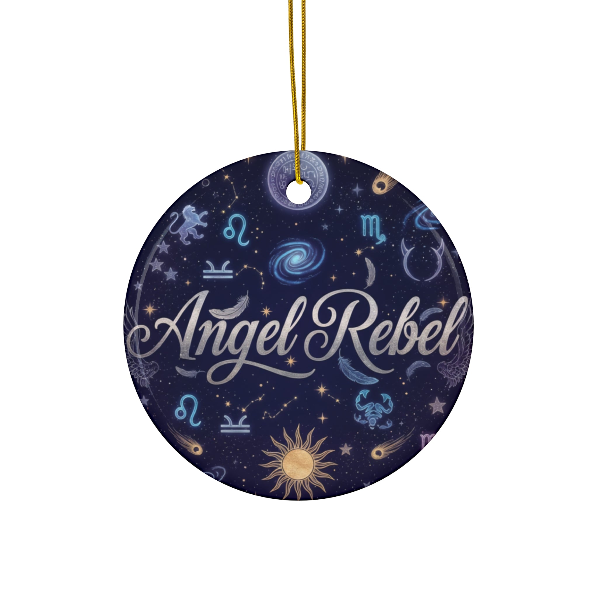 Celestial Ceramic Ornament, Zodiac Decor, Angel Rebel Design, Holiday Gift, Personalized Tree Ornament, Astrology Lovers, Festive Home Decor