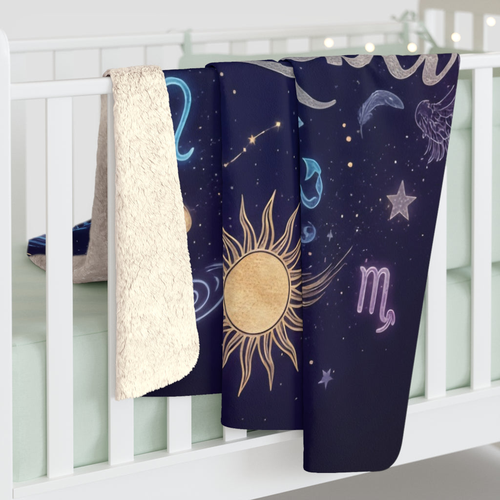 Cosmic Sherpa Fleece Blanket - Soft Astrological Throw for Star Gazers, Gift for Astrology Lovers, Celestial Home Decor, Cozy Blanket