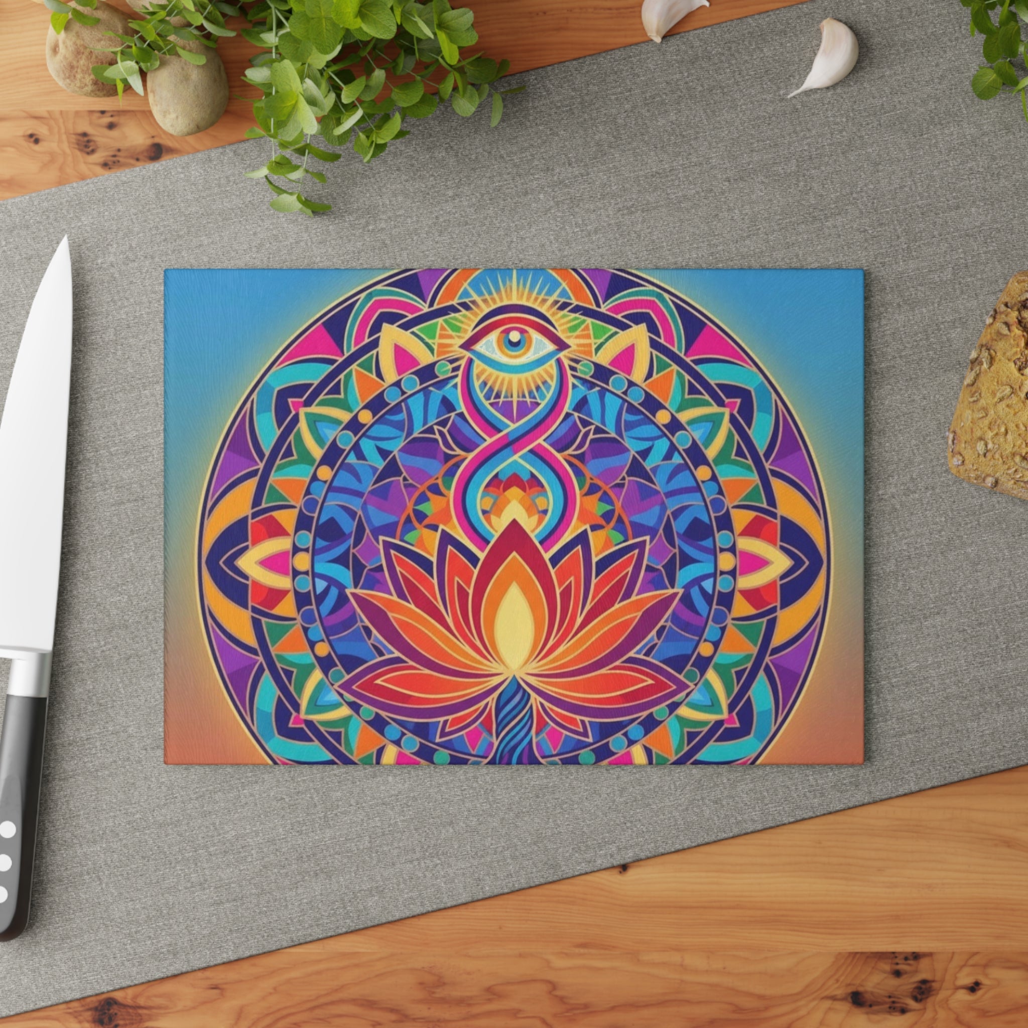 Colorful Mandala Glass Cutting Board, Kitchen Decor, Gift for Chefs, Home Cooking, Wedding Gift, Unique Kitchenware