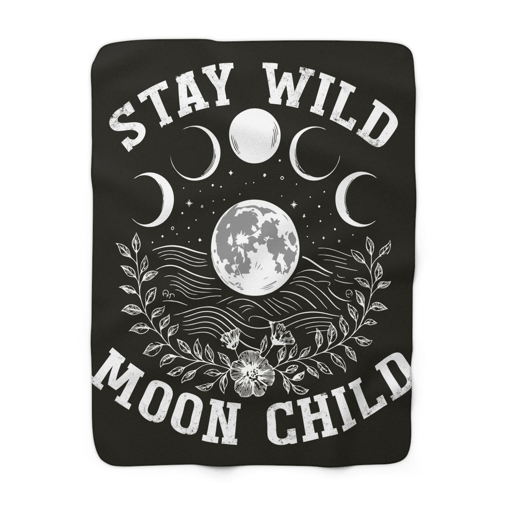 Cozy Sherpa Blanket - Stay Wild Moon Child, Celestial Decor, Bohemian Home Gift, Outdoor Blanket, Astrology Lovers