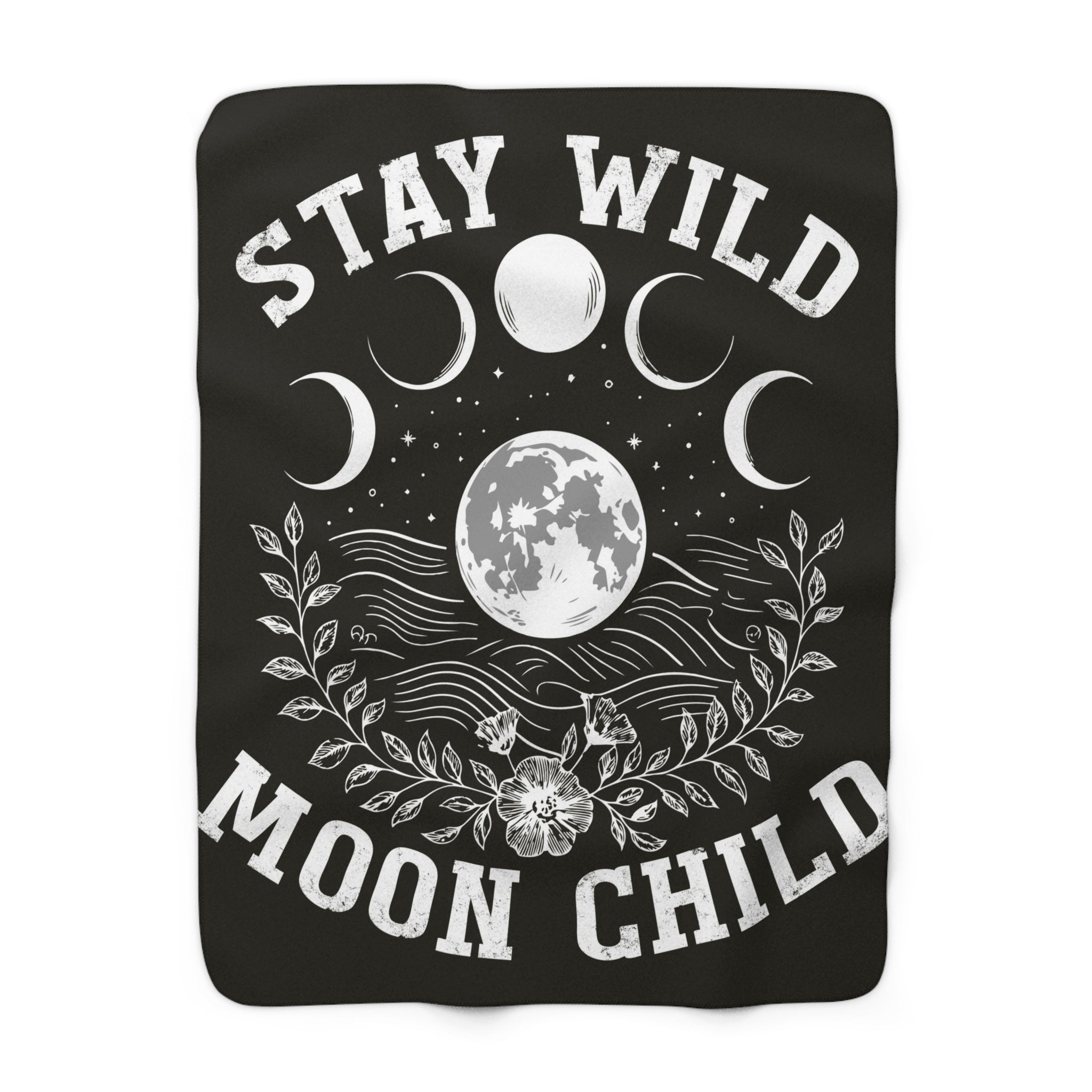 Cozy Sherpa Blanket - Stay Wild Moon Child, Celestial Decor, Bohemian Home Gift, Outdoor Blanket, Astrology Lovers
