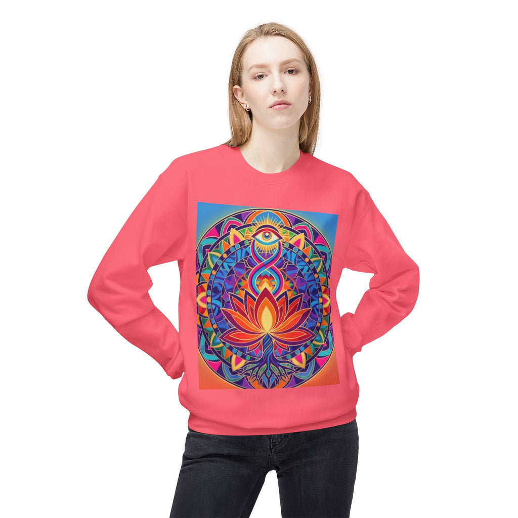 Colorful Lotus Mandala Crewneck Sweatshirt - Unisex, Cozy Lounge Wear, Gift for Yoga Lovers, Meditation Apparel, Fall Fashion
