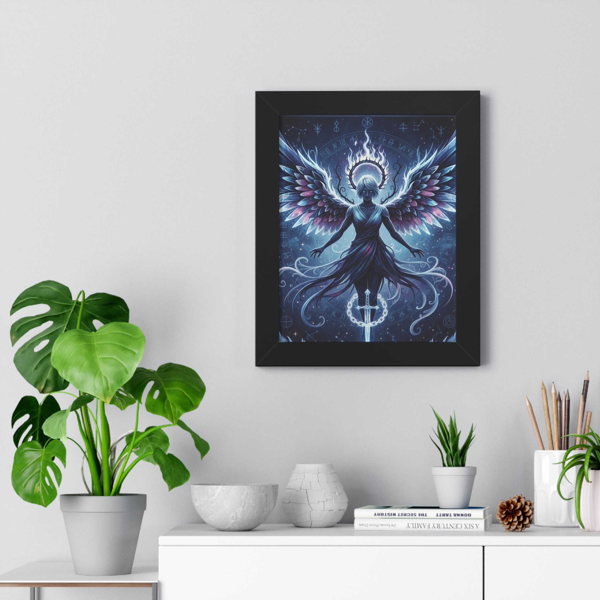 Celestial Guardian Framed Vertical Poster | Wall Art, Home Decor, Spiritual Gift, Fantasy Art, Angel Decor