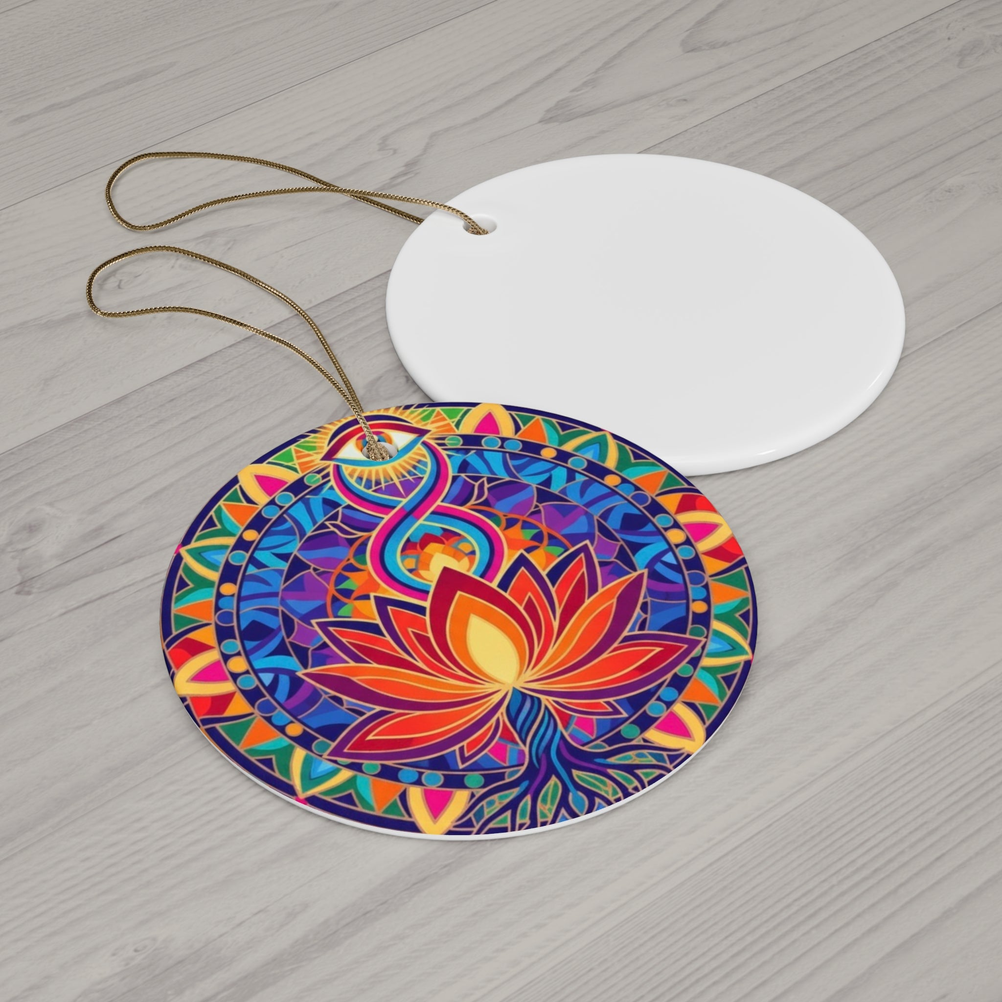 Colorful Lotus Flower Ceramic Ornament, Boho Decor, Holiday Gift, Mandala Style, Home Decor, Unique Ornaments