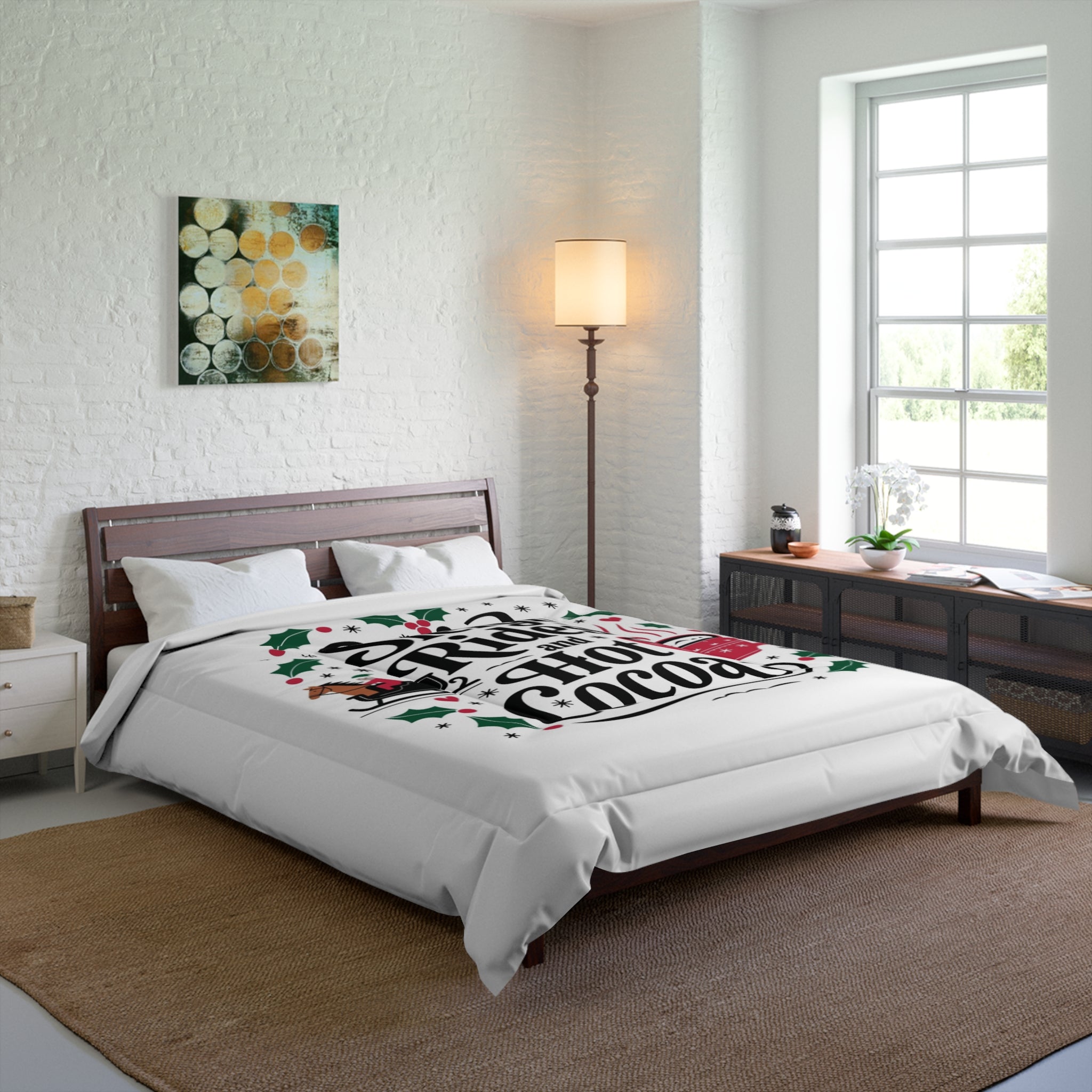 Cozy Holiday Comforter - Sleigh Rides & Hot Cocoa Design, Christmas Bedroom Décor, Winter Bedding, Festive Comforter Set, Seasonal [...]