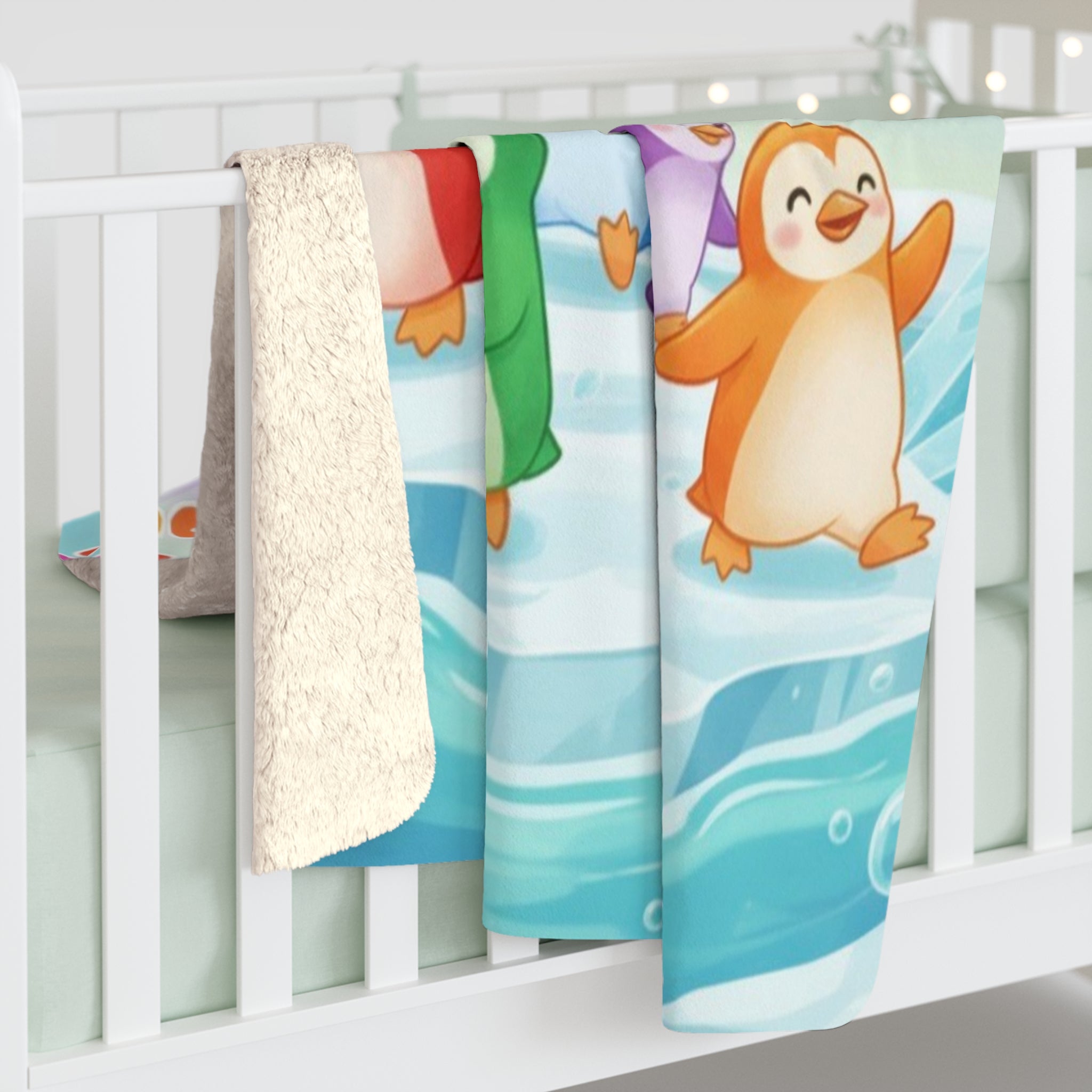 Colorful Penguin Sherpa Fleece Blanket, Cozy Blanket for Kids, Gift for Animal Lovers, Motivational Decor, Perfect for Holidays