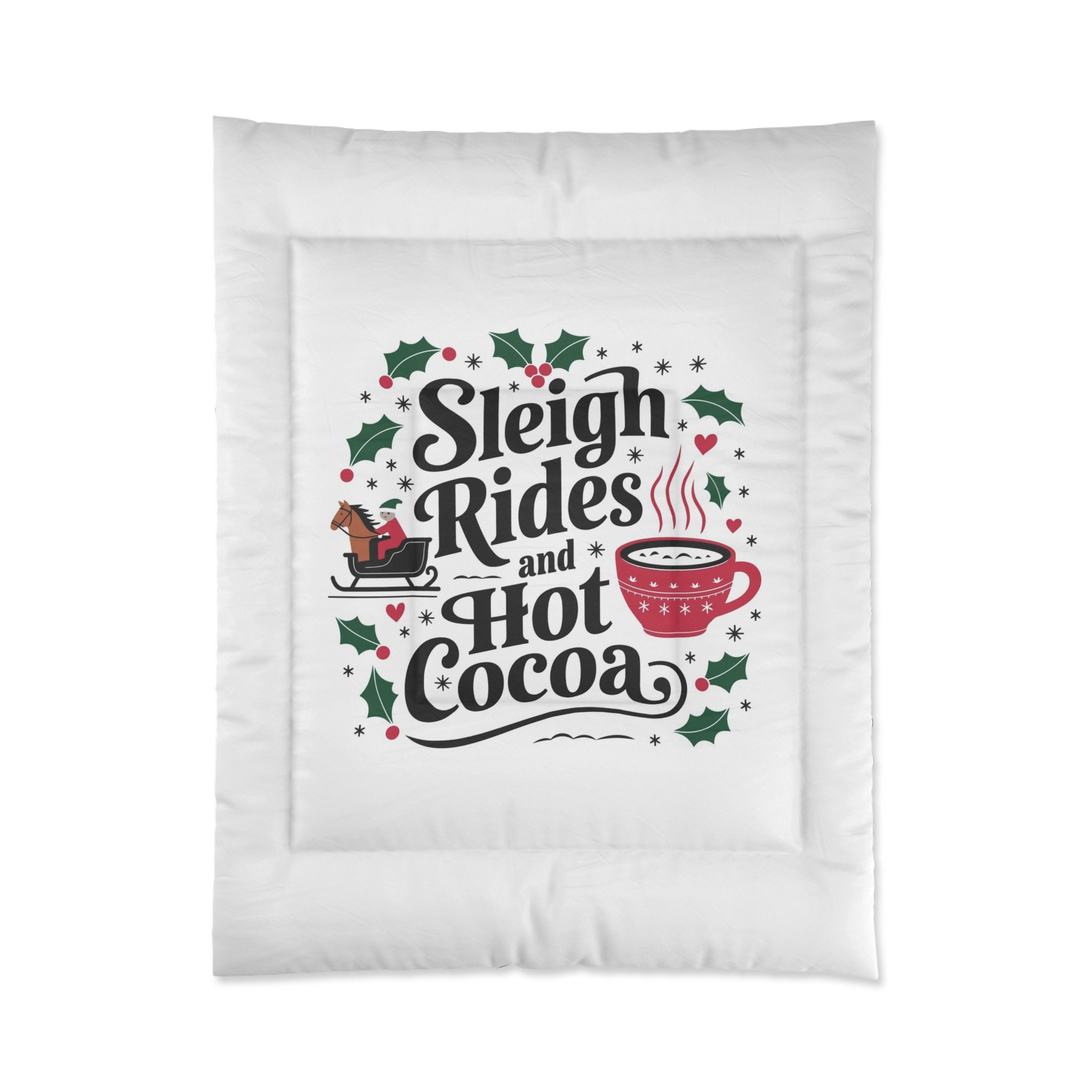 Cozy Holiday Comforter - Sleigh Rides & Hot Cocoa Design, Christmas Bedroom Décor, Winter Bedding, Festive Comforter Set, Seasonal [...]
