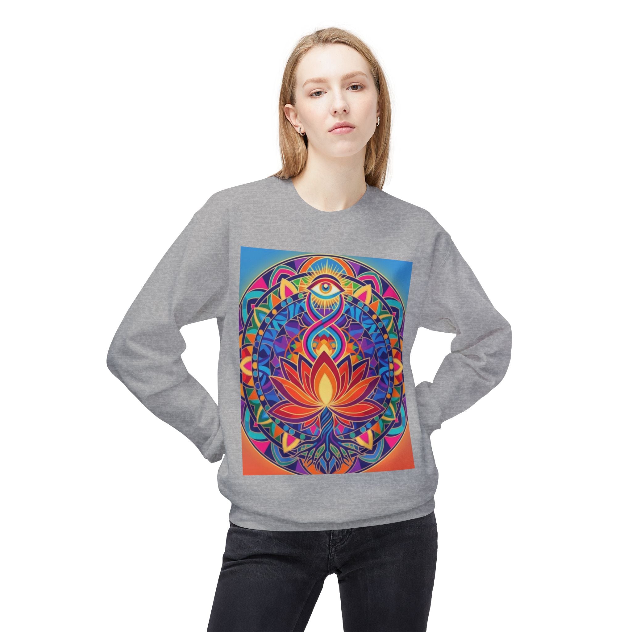 Colorful Lotus Mandala Crewneck Sweatshirt - Unisex, Cozy Lounge Wear, Gift for Yoga Lovers, Meditation Apparel, Fall Fashion