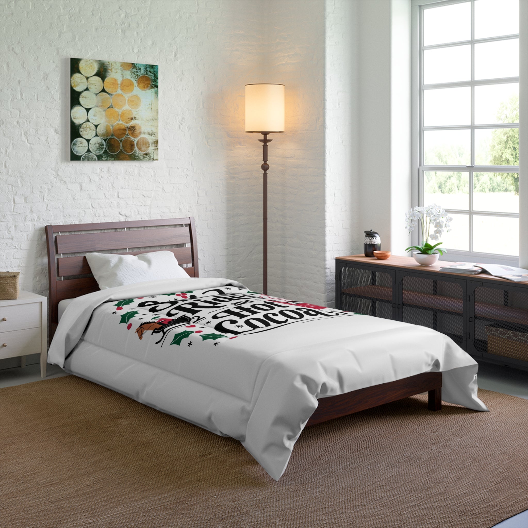 Cozy Holiday Comforter - Sleigh Rides & Hot Cocoa Design, Christmas Bedroom Décor, Winter Bedding, Festive Comforter Set, Seasonal [...]