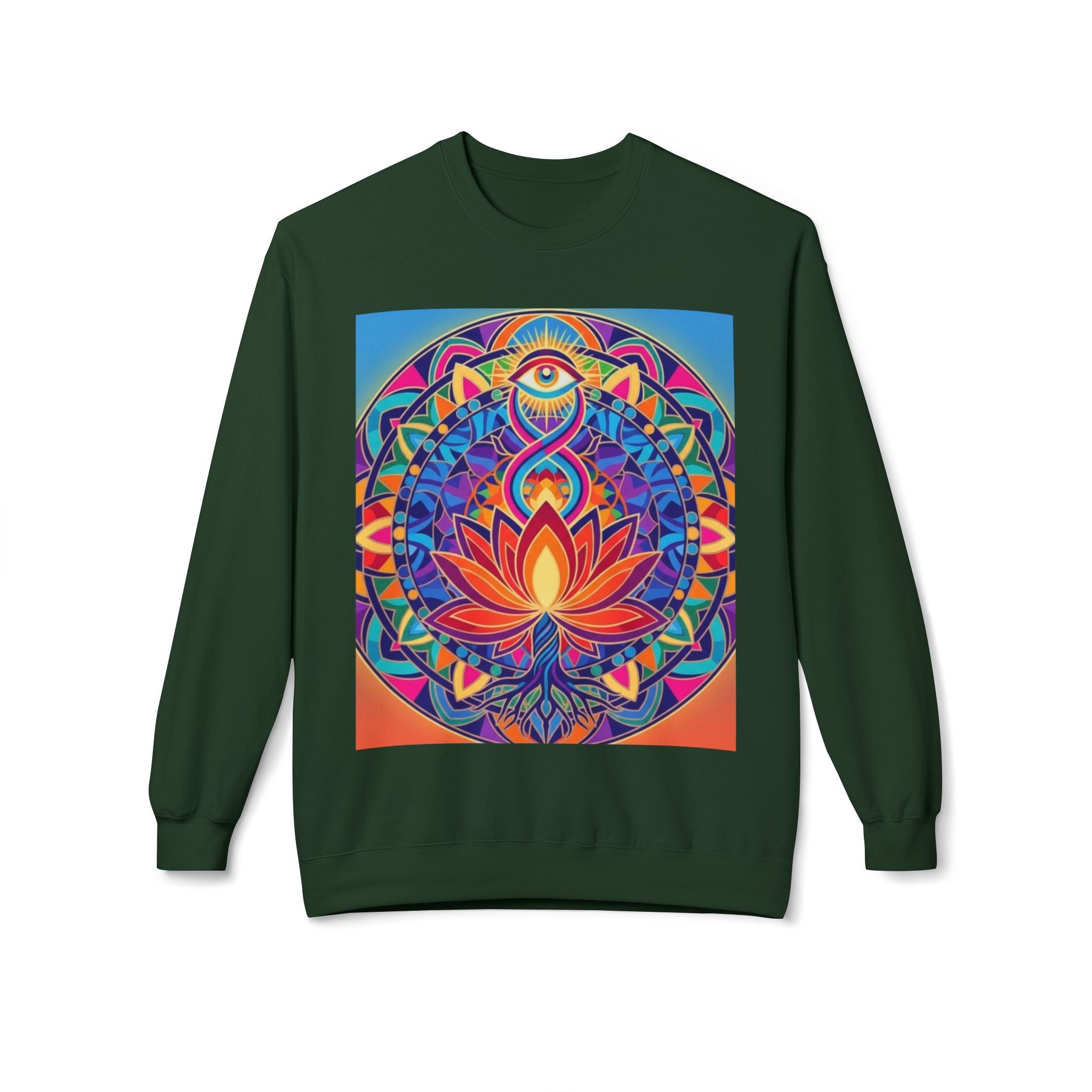 Colorful Lotus Mandala Crewneck Sweatshirt - Unisex, Cozy Lounge Wear, Gift for Yoga Lovers, Meditation Apparel, Fall Fashion