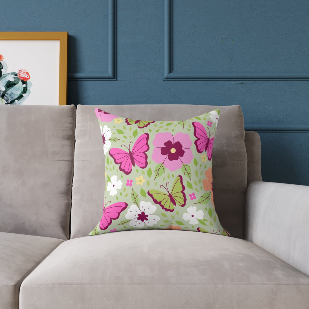 Butterfly Floral Square Pillow - Eco-Friendly Home Decor