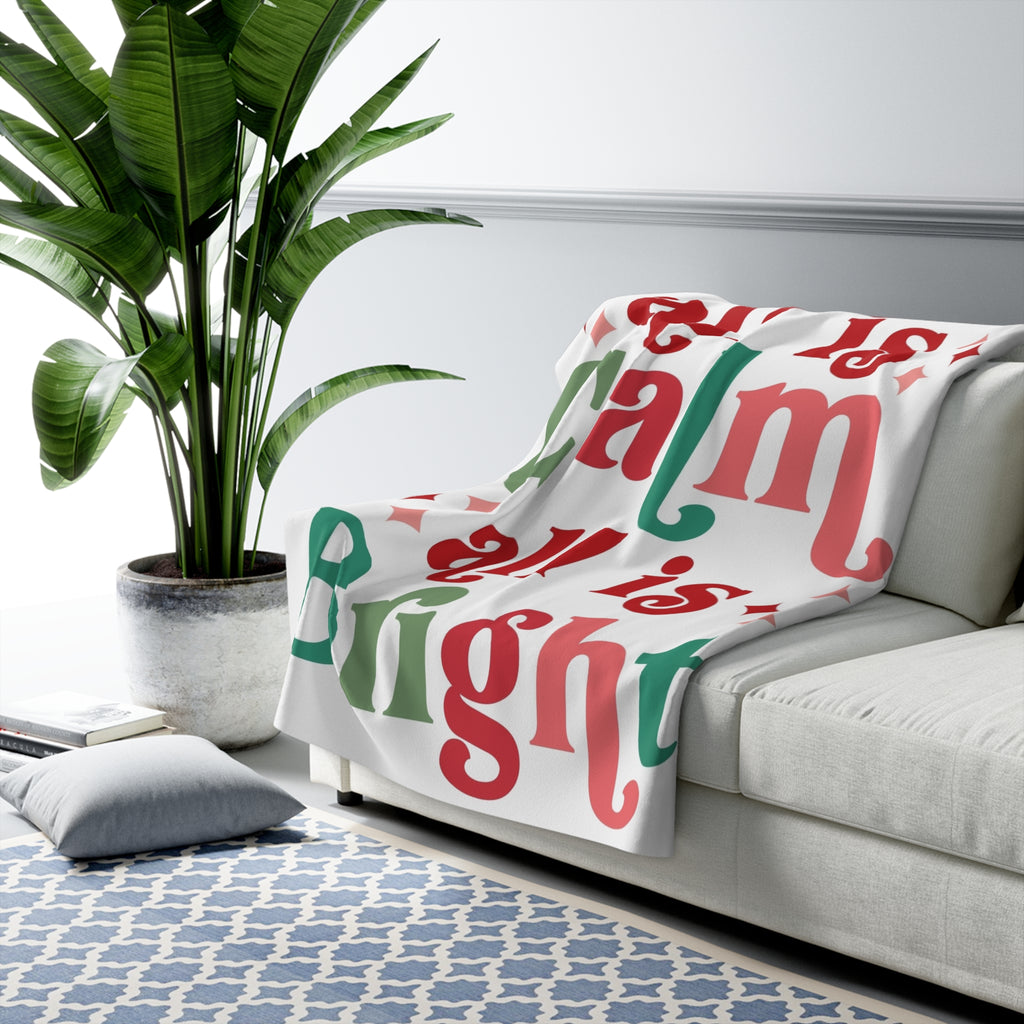 Cozy Sherpa Fleece Blanket - All is Calm, All is Bright | Christmas Gift, Winter Decor, Snuggle Throw, Holiday Blanket, Home Warmth