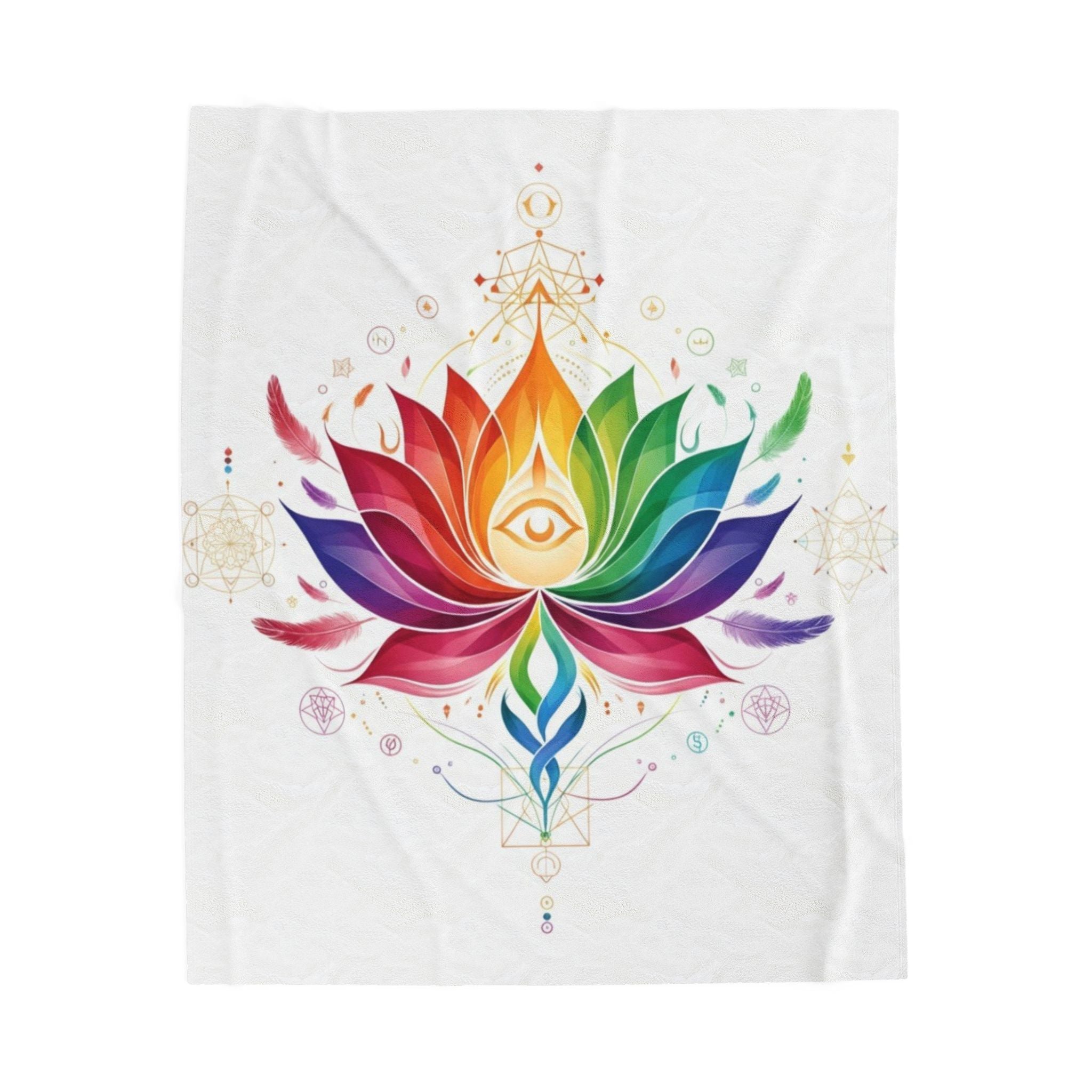 Colorful Lotus Velveteen Plush Blanket, Cozy Throw for Meditation, Bohemian Decor, Spa and Home Gift, Colorful Art Blanket