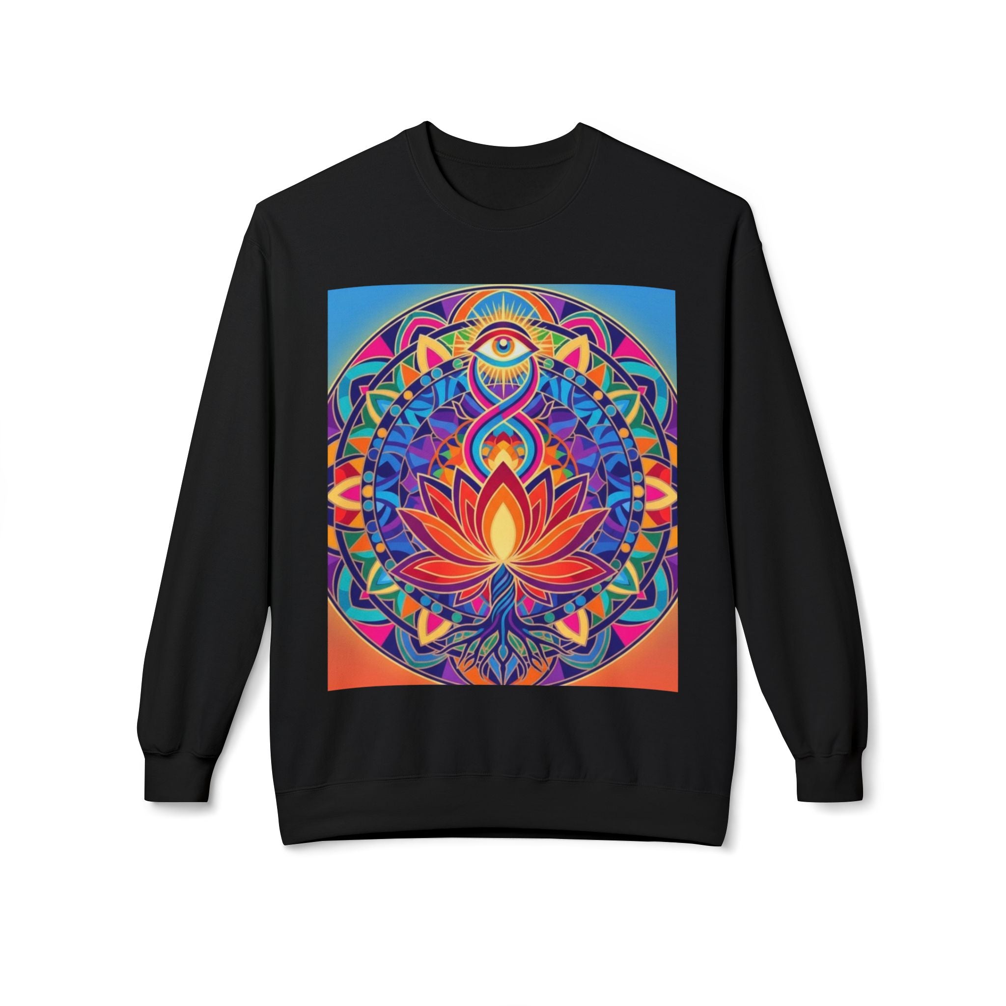 Colorful Lotus Mandala Crewneck Sweatshirt - Unisex, Cozy Lounge Wear, Gift for Yoga Lovers, Meditation Apparel, Fall Fashion