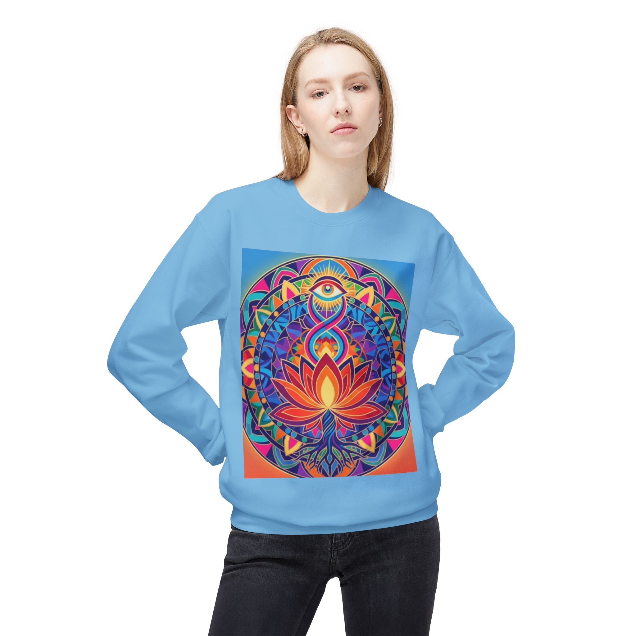 Colorful Lotus Mandala Crewneck Sweatshirt - Unisex, Cozy Lounge Wear, Gift for Yoga Lovers, Meditation Apparel, Fall Fashion