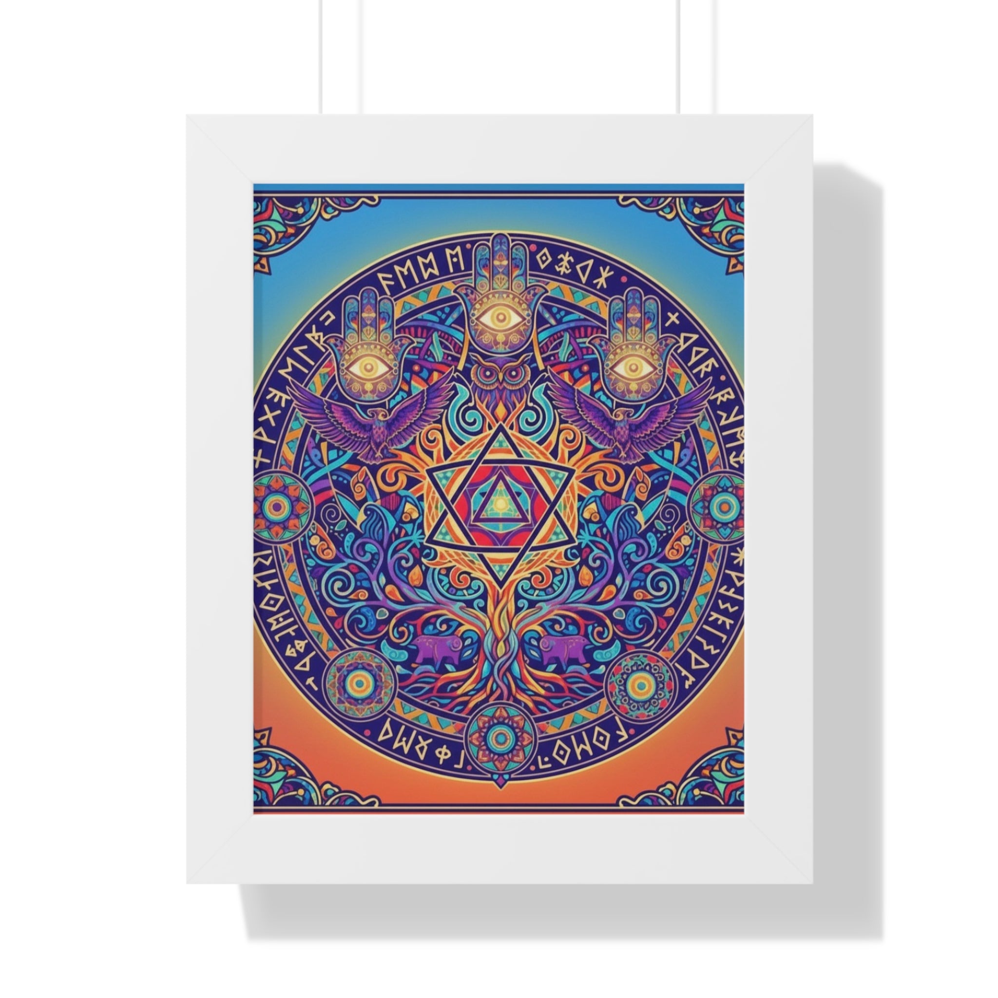 Bohemian Framed Vertical Poster, Colorful Wall Art, Spiritual Home Decor, Vibrant Room Accent, Meditation Gift