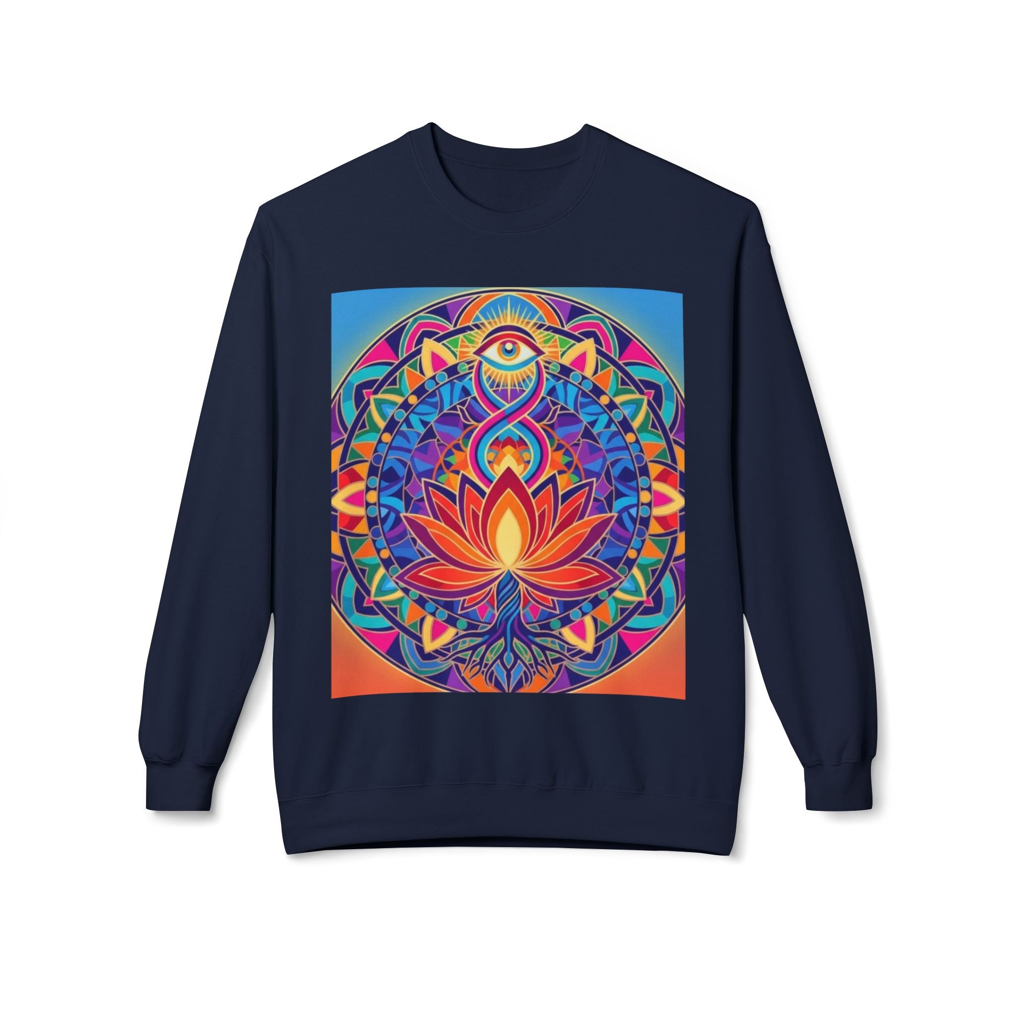 Colorful Lotus Mandala Crewneck Sweatshirt - Unisex, Cozy Lounge Wear, Gift for Yoga Lovers, Meditation Apparel, Fall Fashion