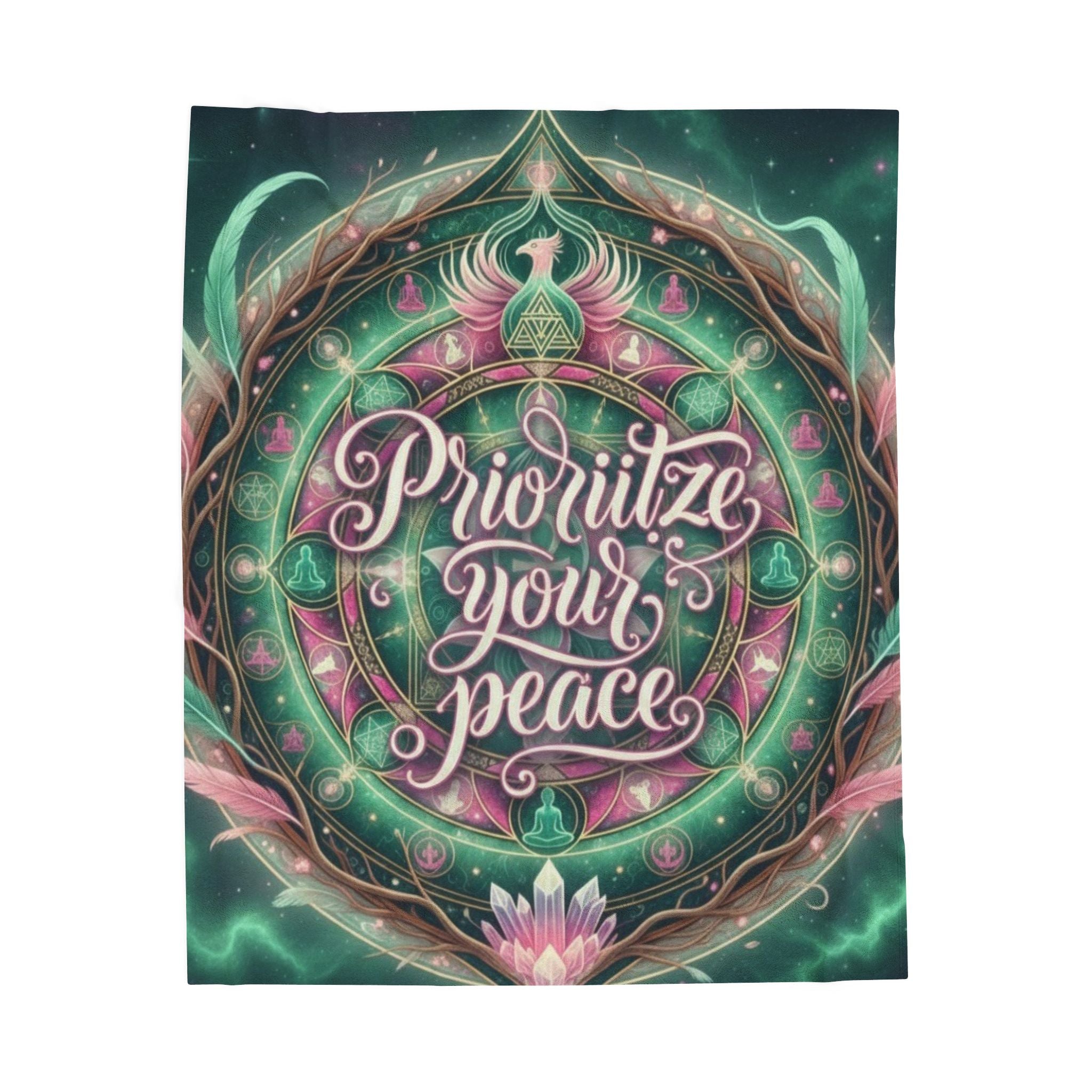 Prioritize Your Peace Velveteen Plush Blanket - Cozy Meditation Throw for Mindfulness & Relaxation