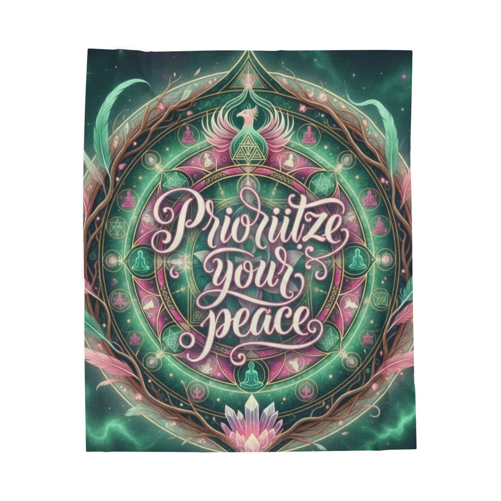 Prioritize Your Peace Velveteen Plush Blanket - Cozy Meditation Throw for Mindfulness & Relaxation