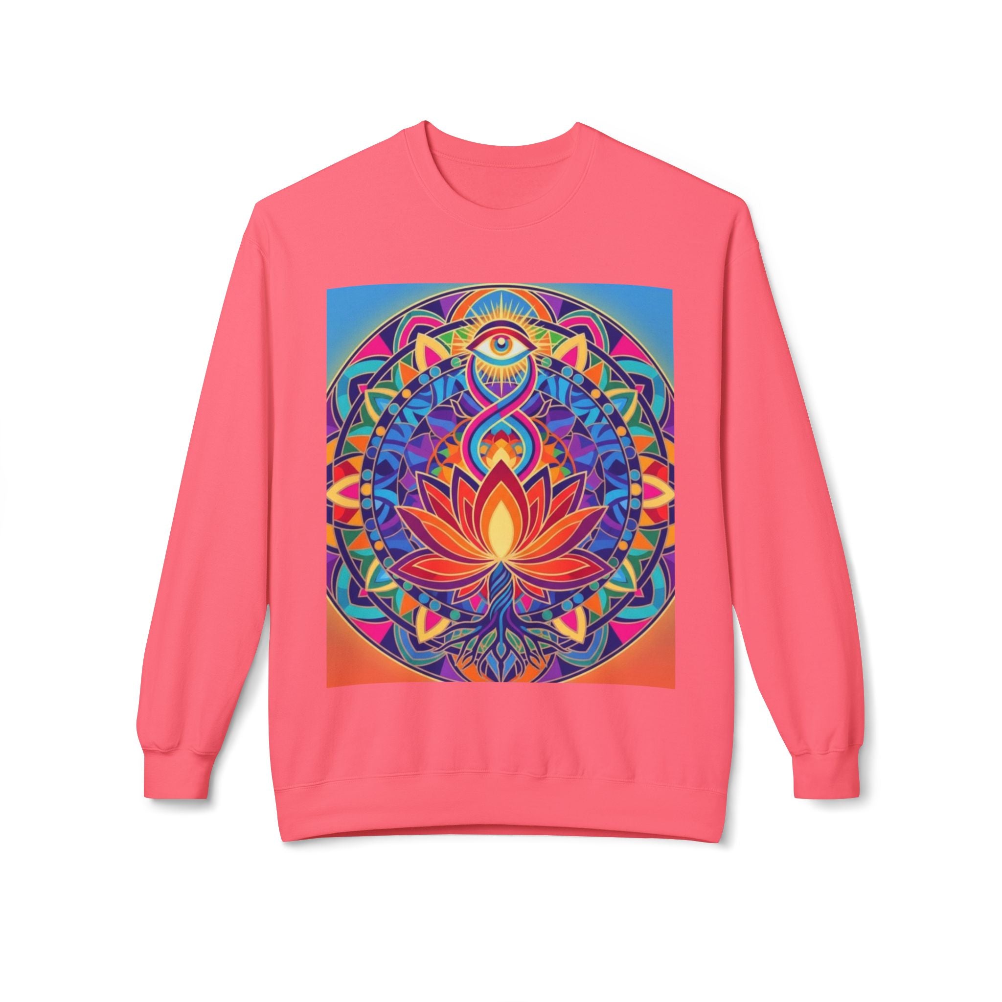 Colorful Lotus Mandala Crewneck Sweatshirt - Unisex, Cozy Lounge Wear, Gift for Yoga Lovers, Meditation Apparel, Fall Fashion