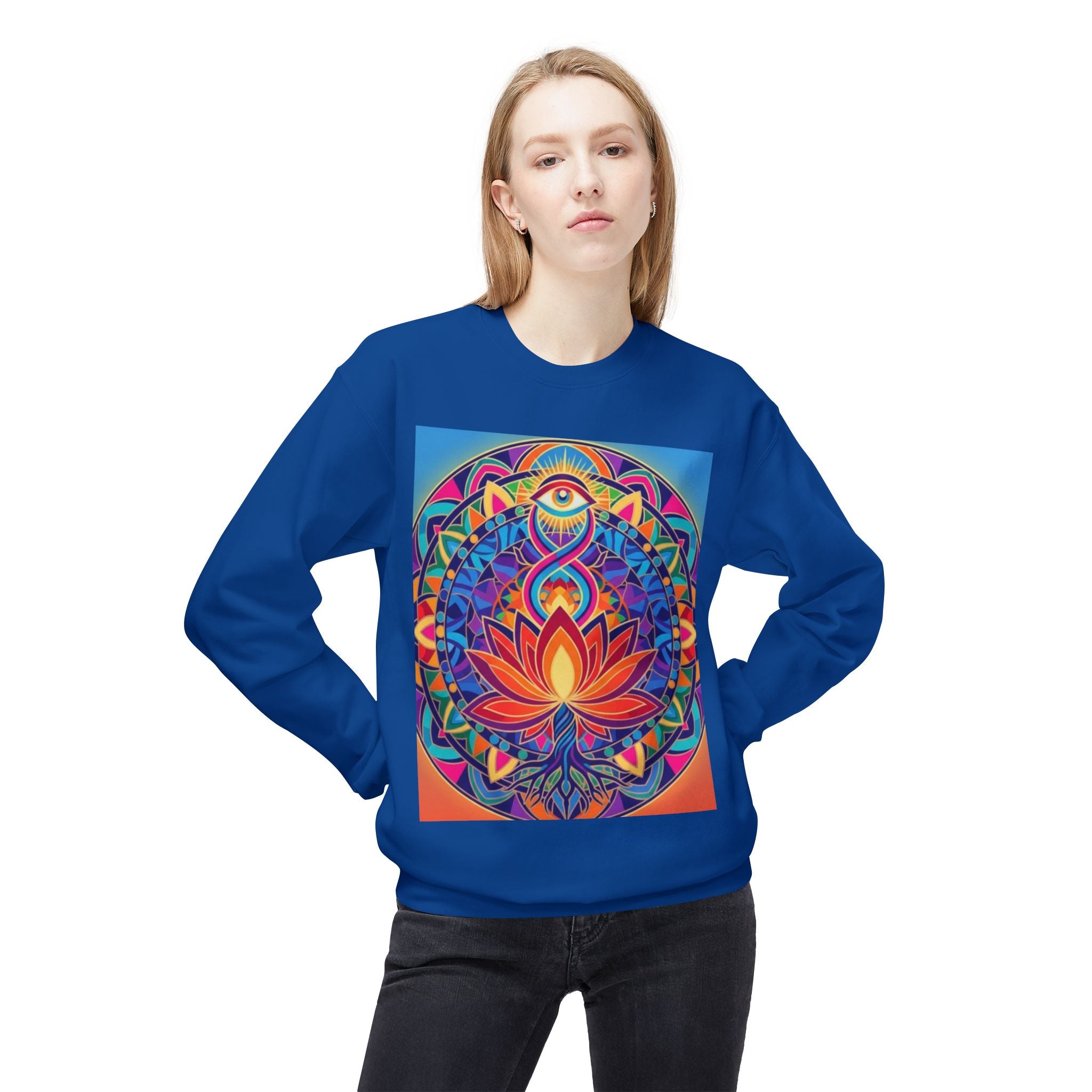 Colorful Lotus Mandala Crewneck Sweatshirt - Unisex, Cozy Lounge Wear, Gift for Yoga Lovers, Meditation Apparel, Fall Fashion