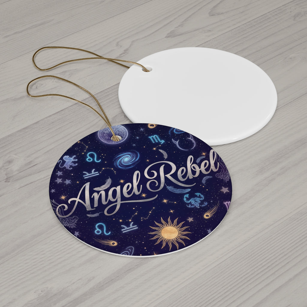 Celestial Ceramic Ornament, Zodiac Decor, Angel Rebel Design, Holiday Gift, Personalized Tree Ornament, Astrology Lovers, Festive Home Decor