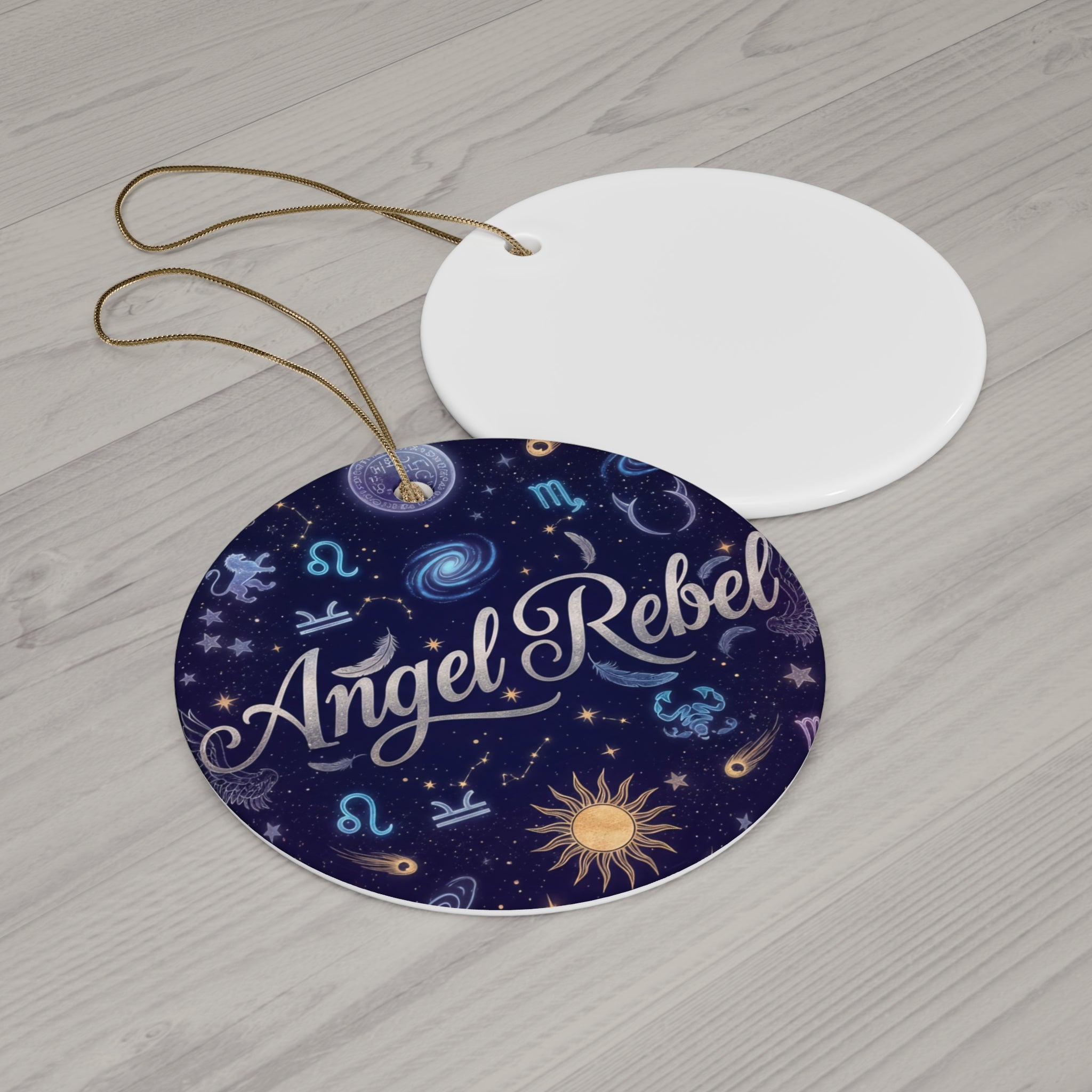 Celestial Ceramic Ornament, Zodiac Decor, Angel Rebel Design, Holiday Gift, Personalized Tree Ornament, Astrology Lovers, Festive Home Decor