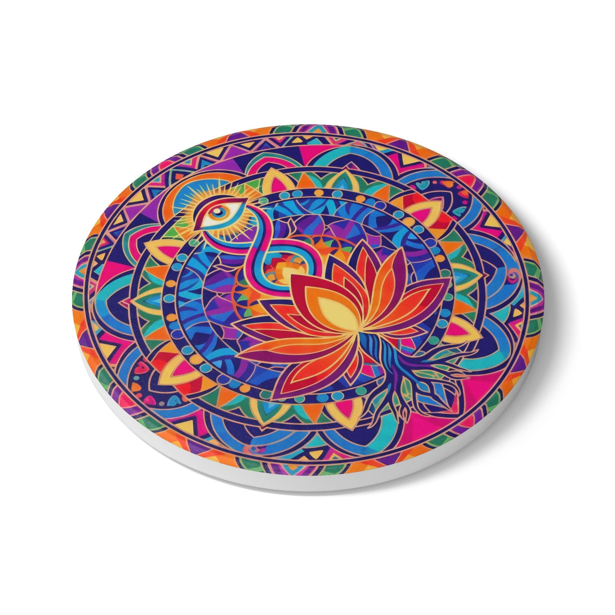Colorful Mandala Ceramic Coaster Set, Boho Home Decor, Yoga Gift, Meditation Accessory, Colorful Tableware