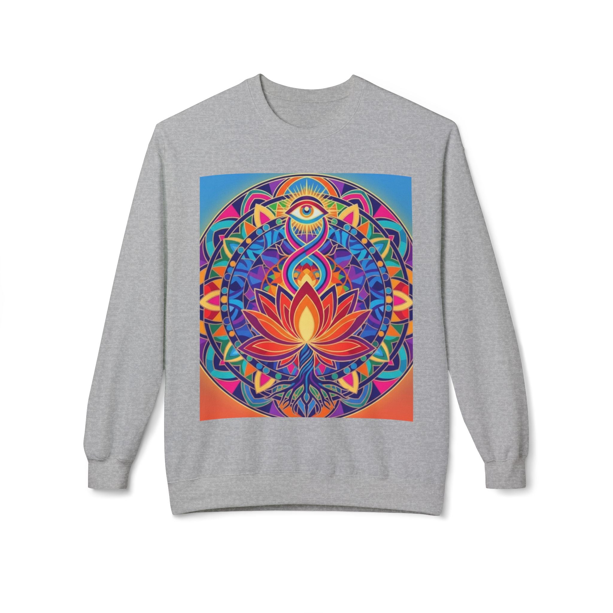 Colorful Lotus Mandala Crewneck Sweatshirt - Unisex, Cozy Lounge Wear, Gift for Yoga Lovers, Meditation Apparel, Fall Fashion