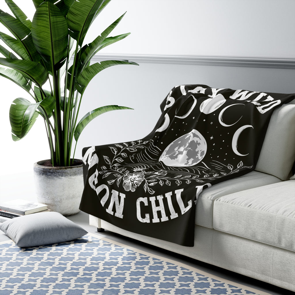 Cozy Sherpa Blanket - Stay Wild Moon Child, Celestial Decor, Bohemian Home Gift, Outdoor Blanket, Astrology Lovers