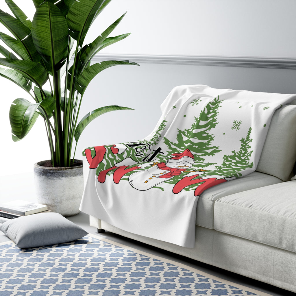 Cozy Sherpa Fleece Blanket with Winter Snowman Design, Warm Throw for Home, Winter Decor, Holiday Gift, Snuggle Blanket