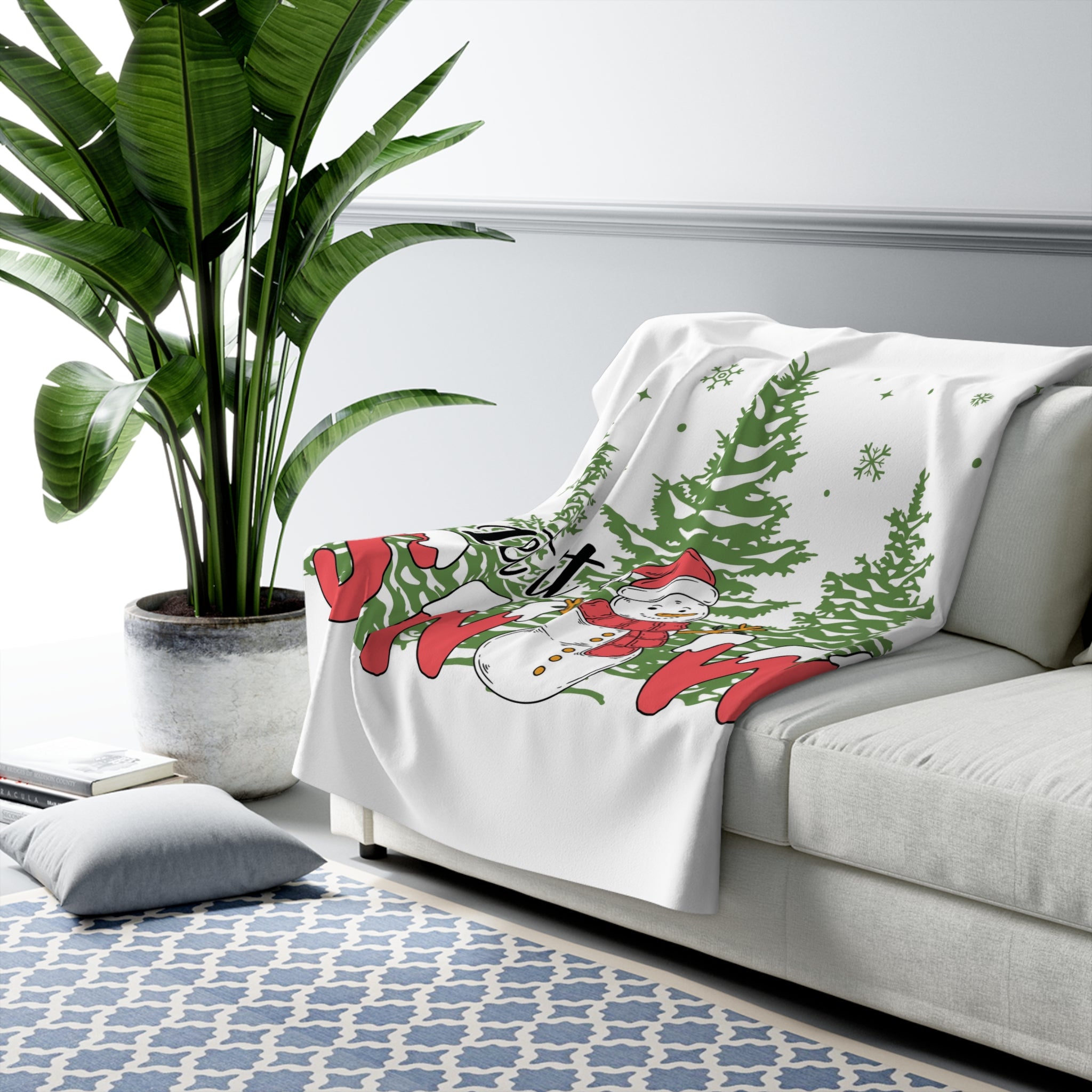 Cozy Sherpa Fleece Blanket with Winter Snowman Design, Warm Throw for Home, Winter Decor, Holiday Gift, Snuggle Blanket