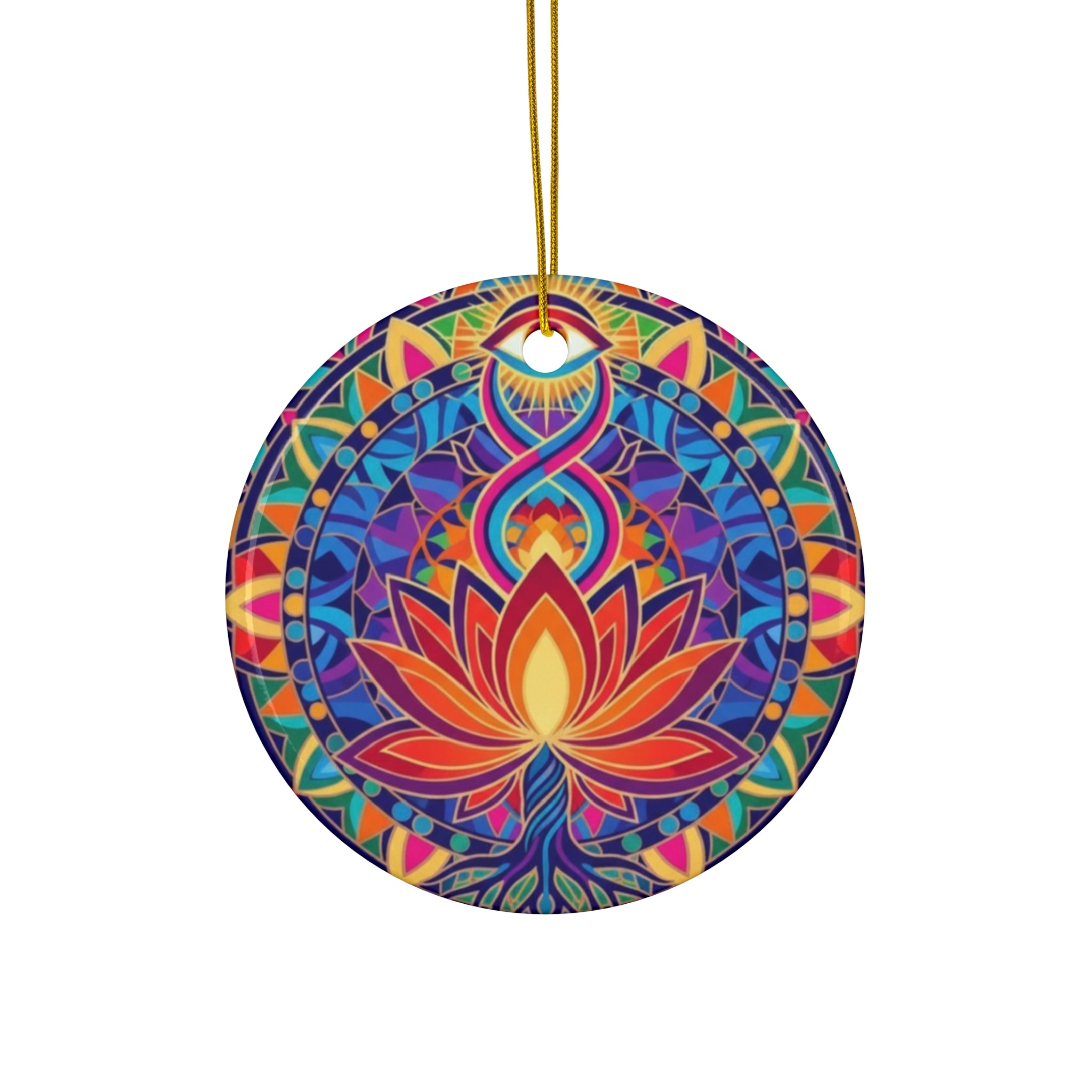 Colorful Lotus Flower Ceramic Ornament, Boho Decor, Holiday Gift, Mandala Style, Home Decor, Unique Ornaments