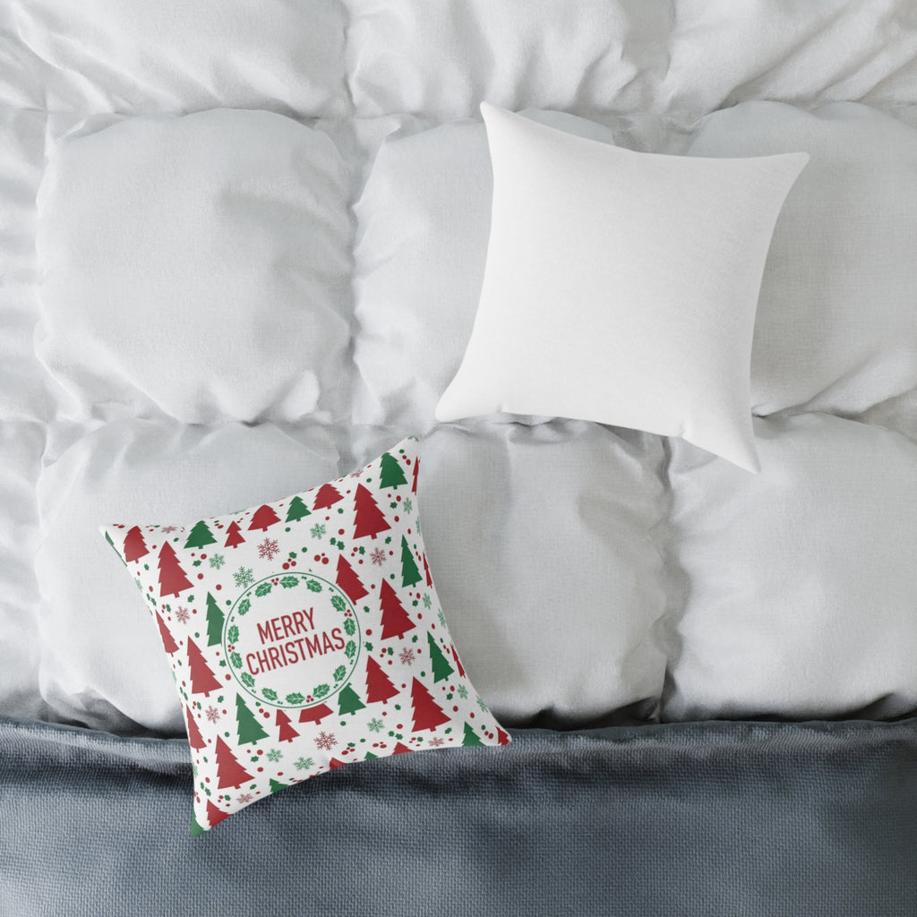 Christmas Tree Decorative Pillow - Festive Square Poly Canvas Cushion