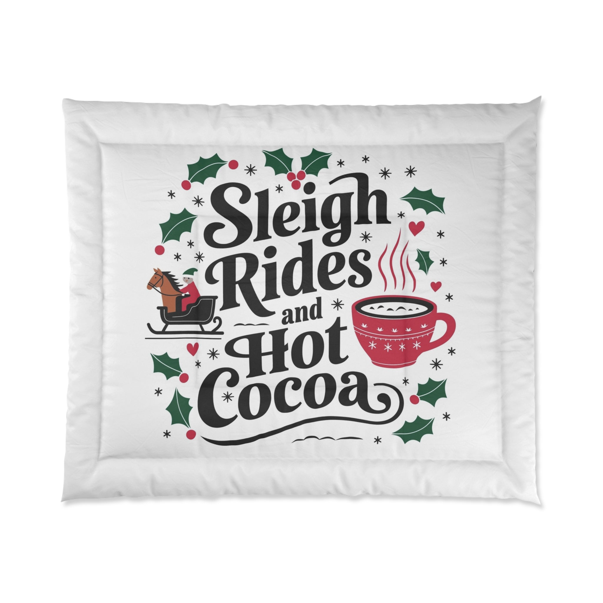Cozy Holiday Comforter - Sleigh Rides & Hot Cocoa Design, Christmas Bedroom Décor, Winter Bedding, Festive Comforter Set, Seasonal [...]