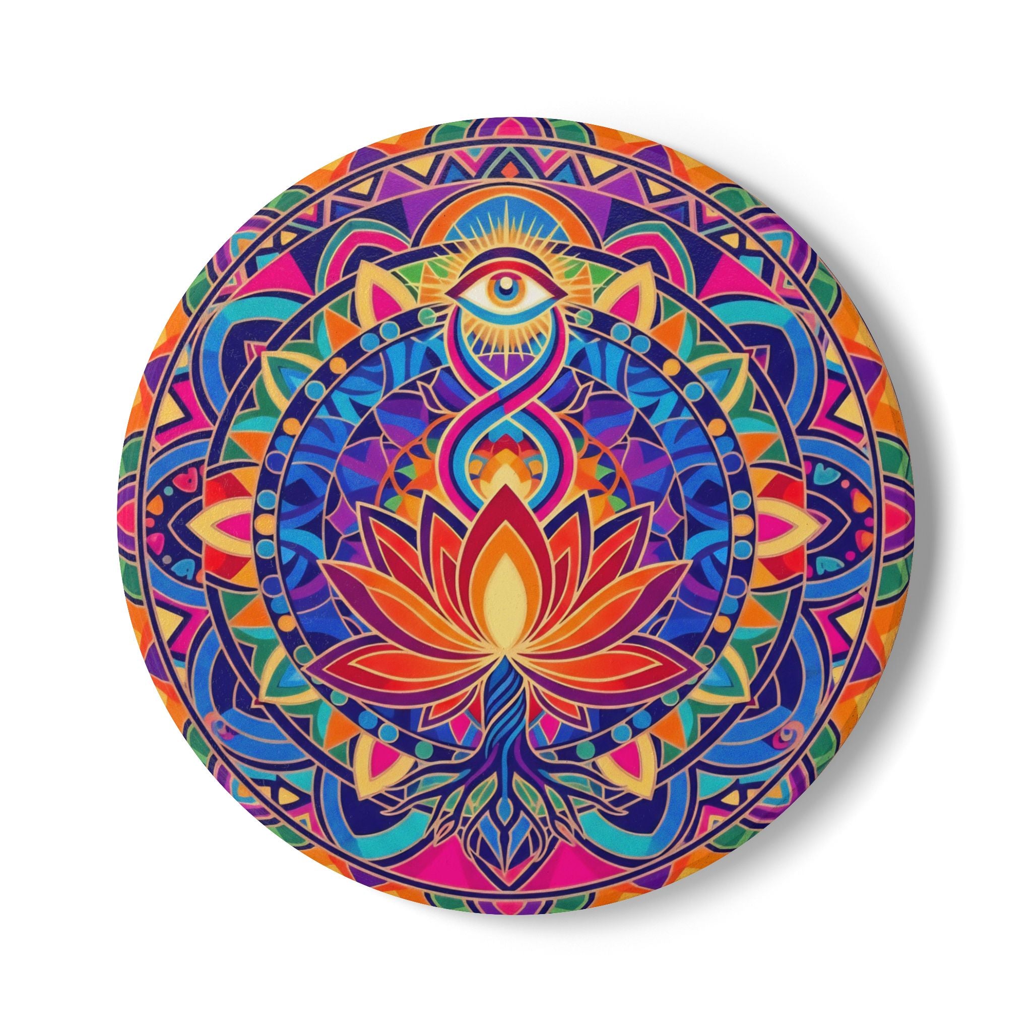 Colorful Mandala Ceramic Coaster Set, Boho Home Decor, Yoga Gift, Meditation Accessory, Colorful Tableware