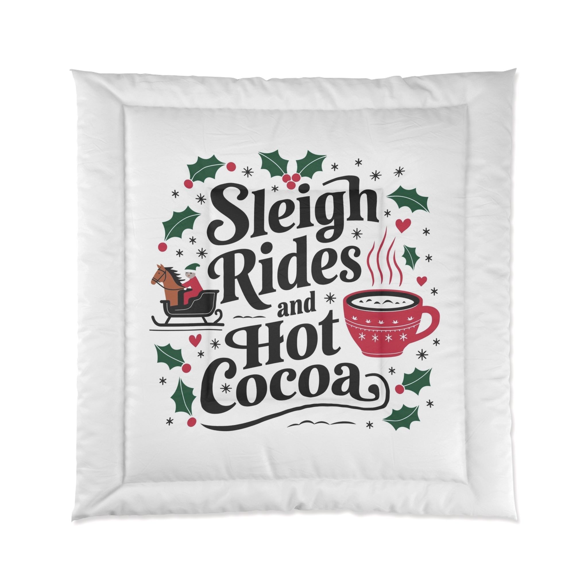 Cozy Holiday Comforter - Sleigh Rides & Hot Cocoa Design, Christmas Bedroom Décor, Winter Bedding, Festive Comforter Set, Seasonal [...]