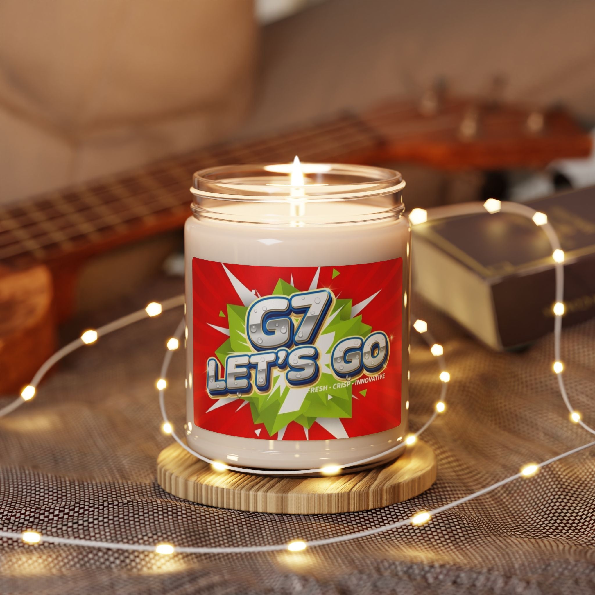 9oz Scented Soy Candle — "G7 LET'S GO" Graphic, Energetic Pop Art Fragrance Gift