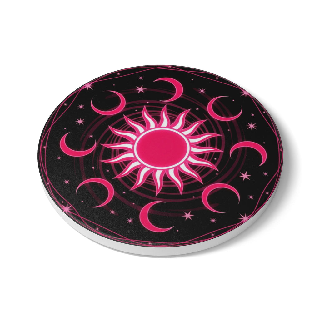 Bohemian Sun and Moon Ceramic Coaster Set, Celestial Drinkware, Spiritual Home Decor, Unique Gift for Her, Astrology Coasters