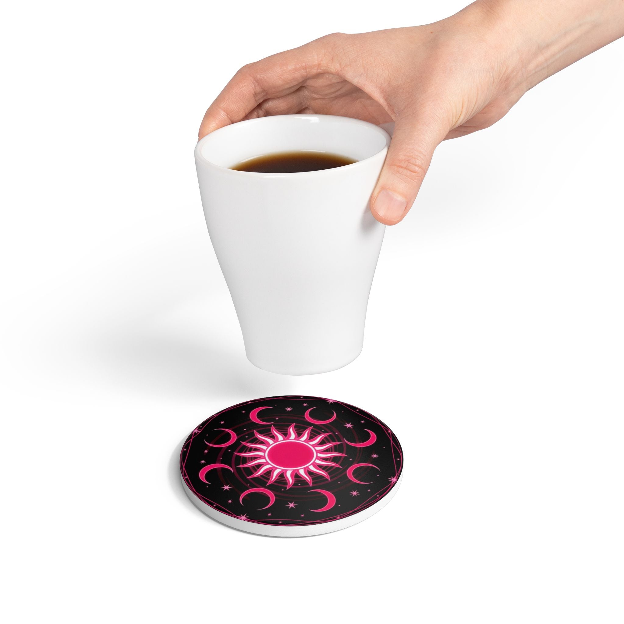 Bohemian Sun and Moon Ceramic Coaster Set, Celestial Drinkware, Spiritual Home Decor, Unique Gift for Her, Astrology Coasters