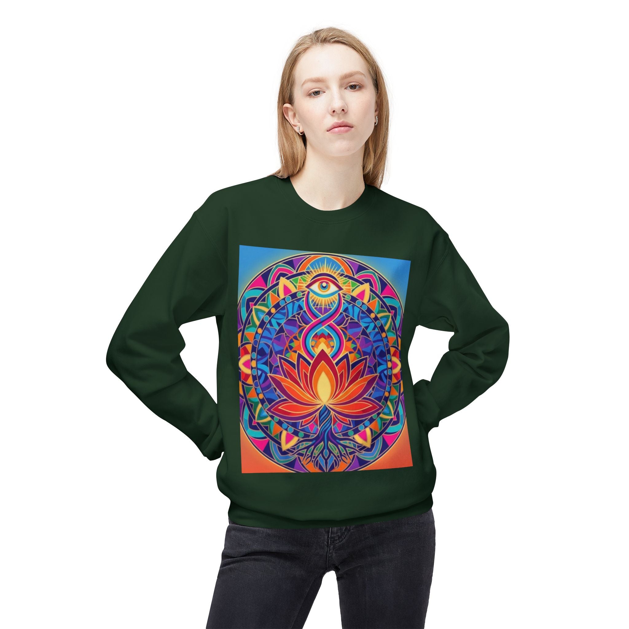 Colorful Lotus Mandala Crewneck Sweatshirt - Unisex, Cozy Lounge Wear, Gift for Yoga Lovers, Meditation Apparel, Fall Fashion